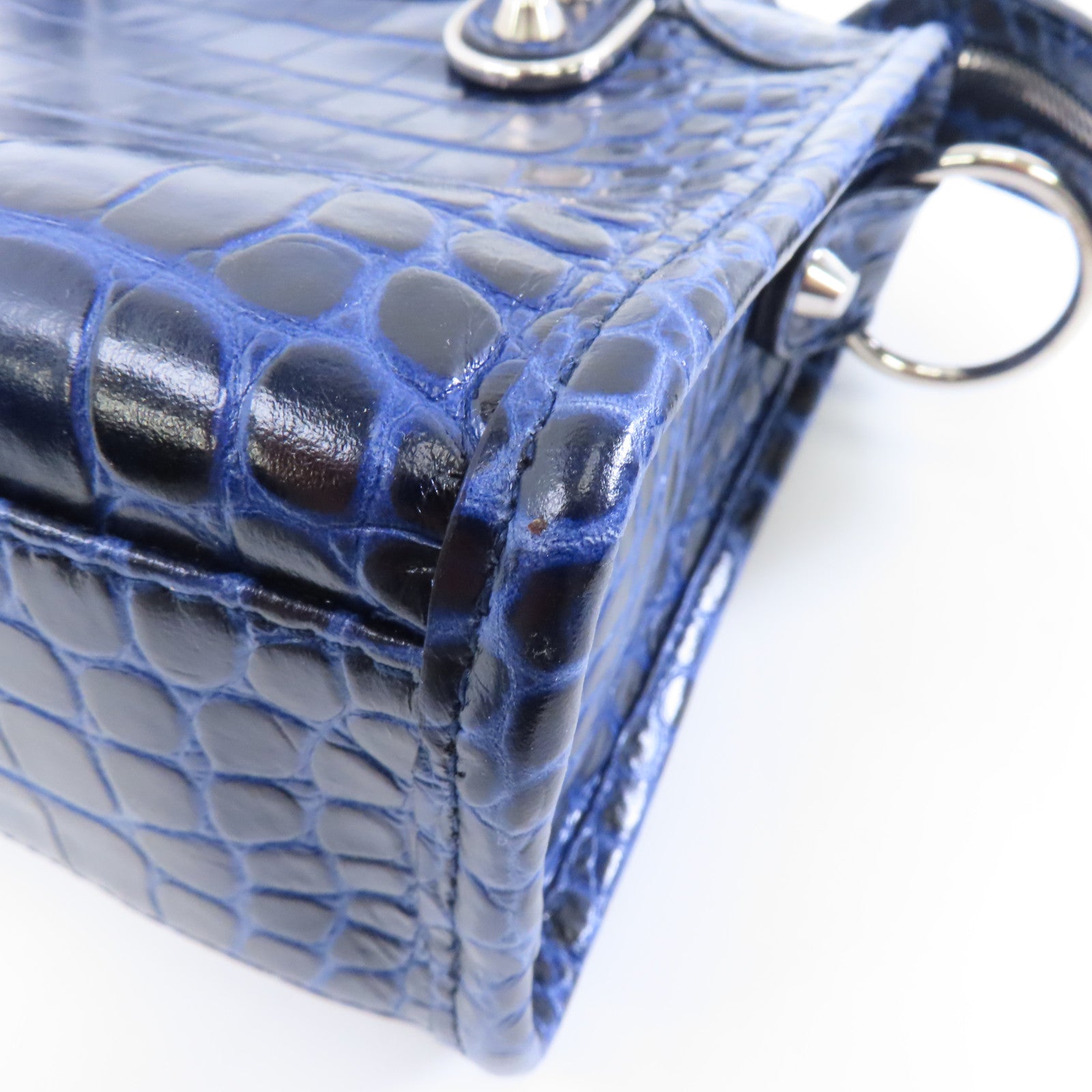 BALENCIAGA 牛皮皮革Mini City銀扣手挽肩背兩用袋藍色
