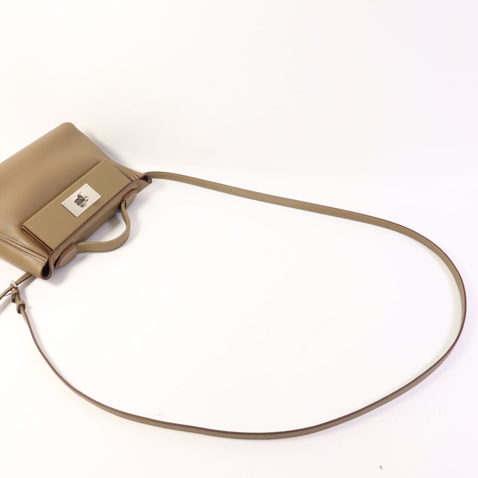 HERMES Evercolor/Swift皮革24/24 Mini銀扣手挽肩背兩用袋Etoupe