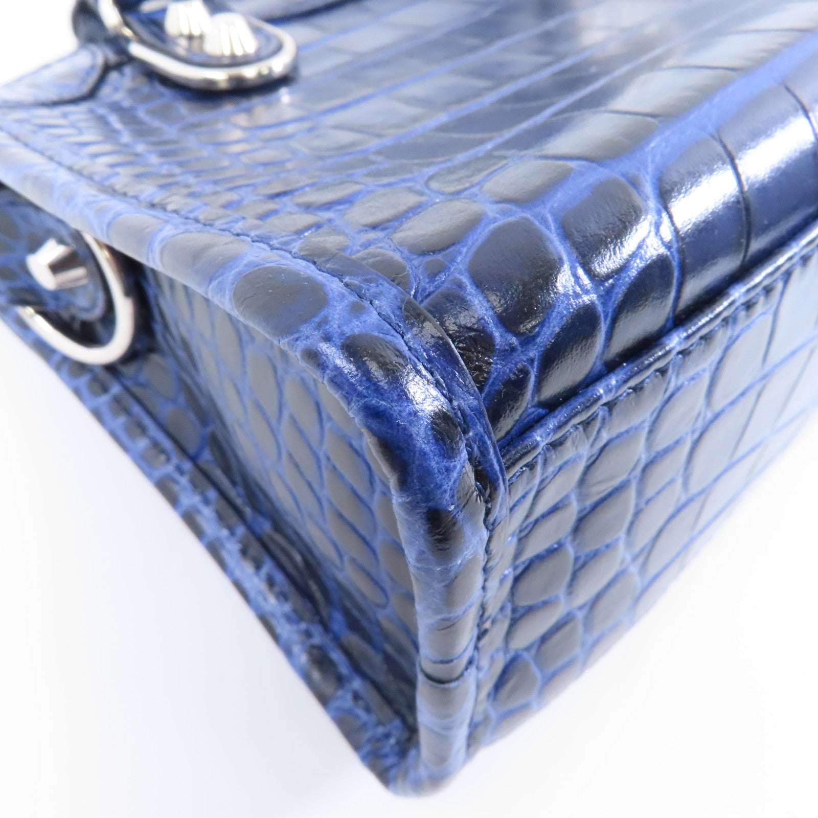 BALENCIAGA 牛皮皮革Mini City銀扣手挽肩背兩用袋藍色
