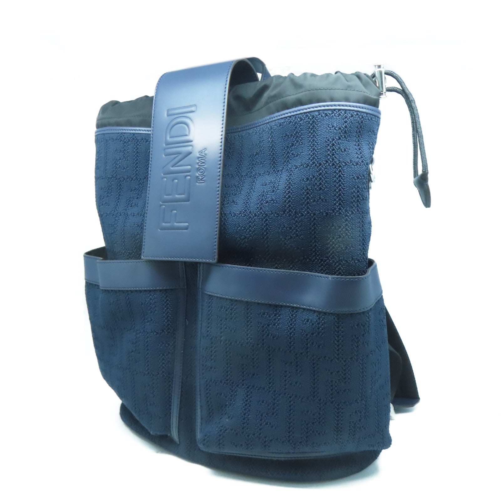 FENDI 【激減優惠】帆布Strike Medium Backpack銀扣背包深藍色