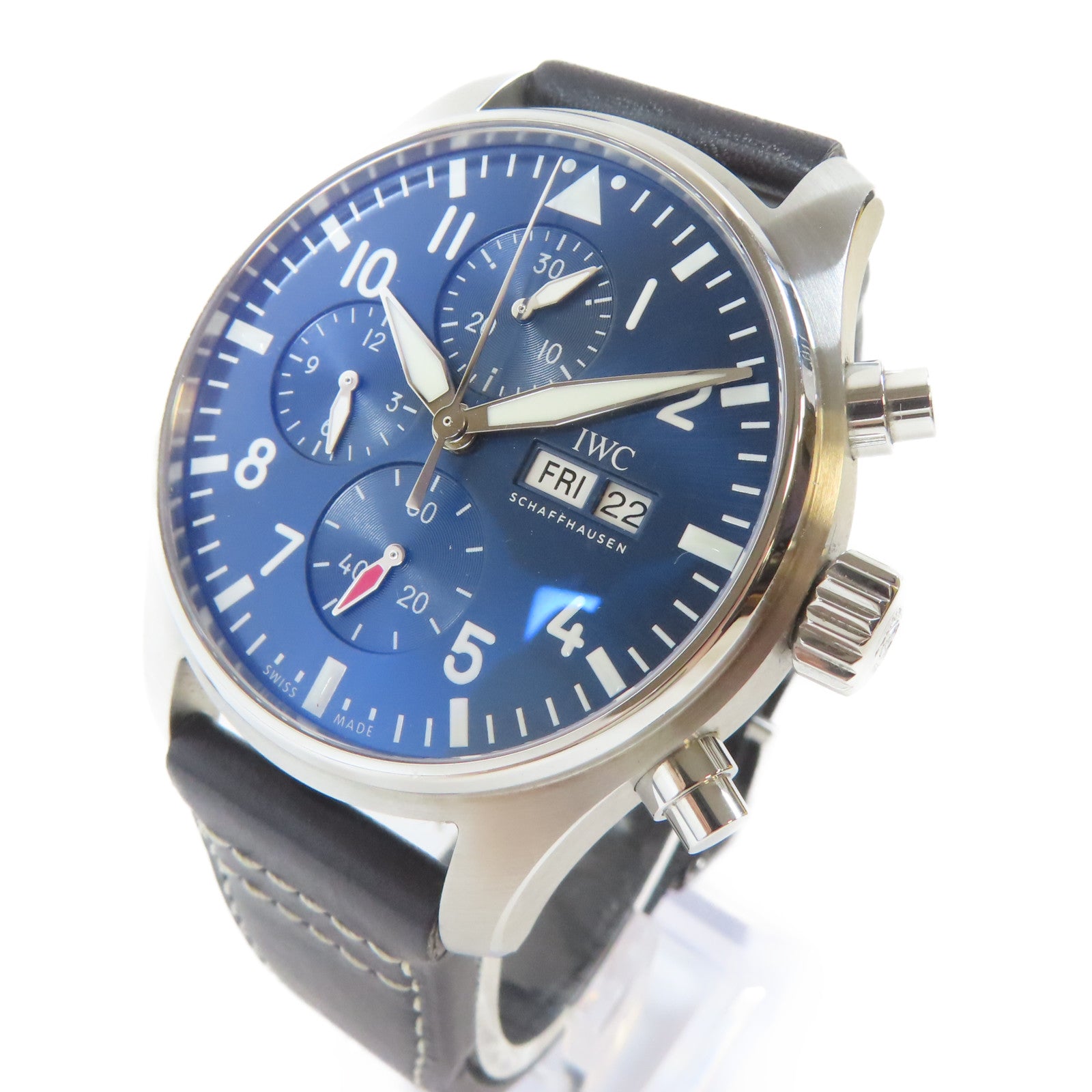 IWC Pilots不鏽鋼/皮革手錶自動機芯藍色#19.5cm