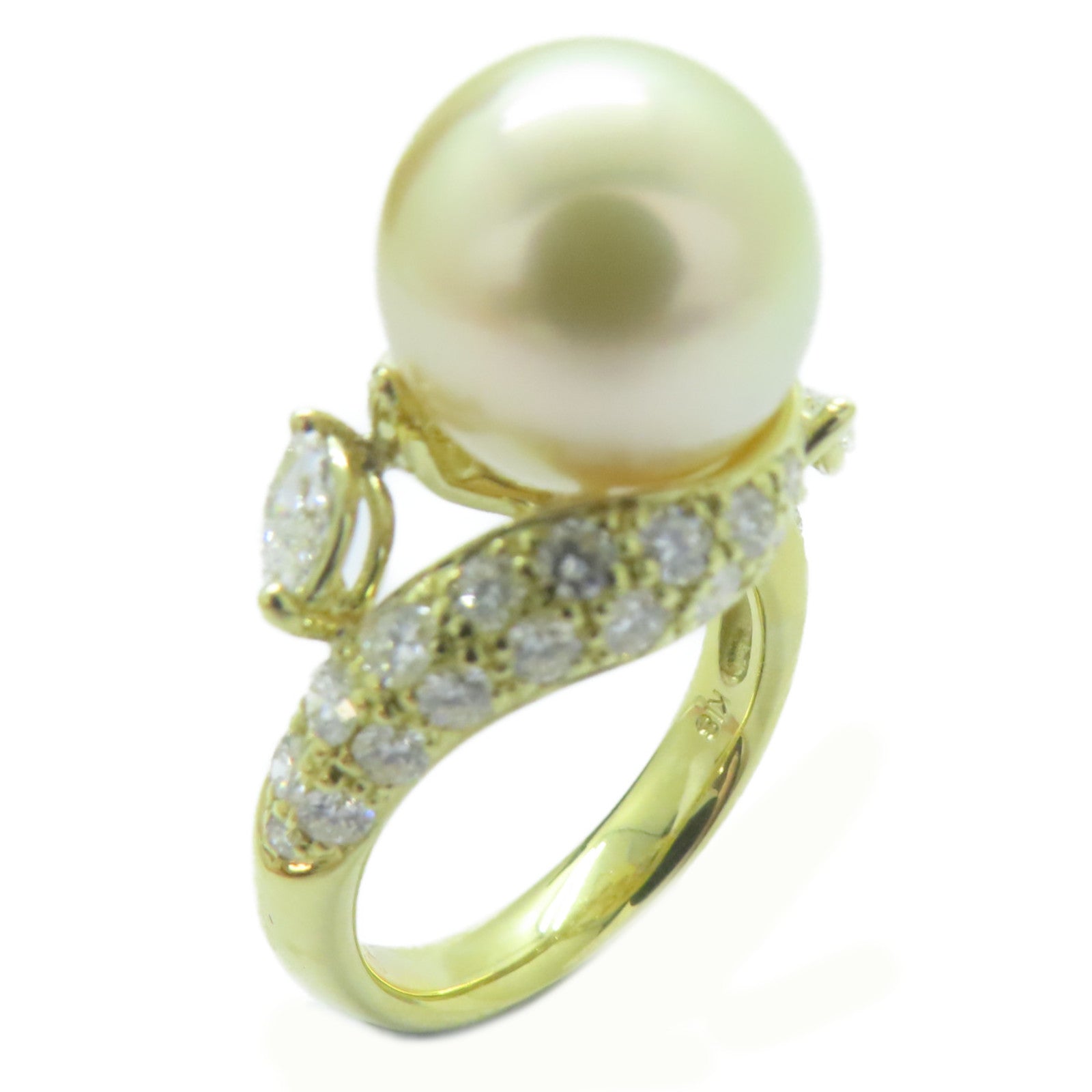 JEWELRY 【激減優惠】18K黃金/Pearl 11.4mm/0.29ct鑽石Pearl Ring戒指US#6.5
