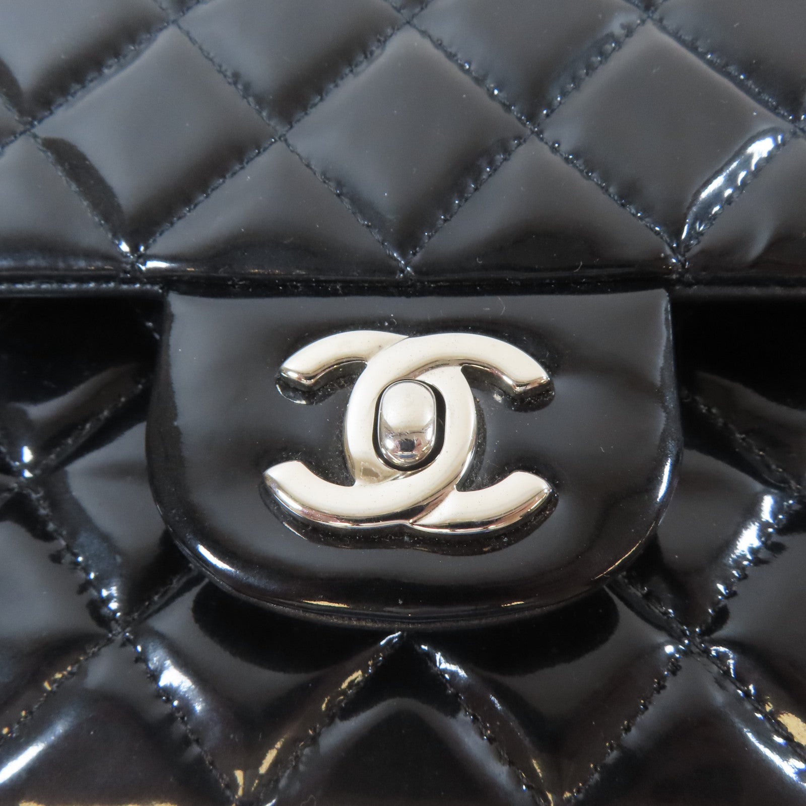 CHANEL (PRICE DOWN) Quilted CC SHW Chain Shoulder Bag Patent Leather Black