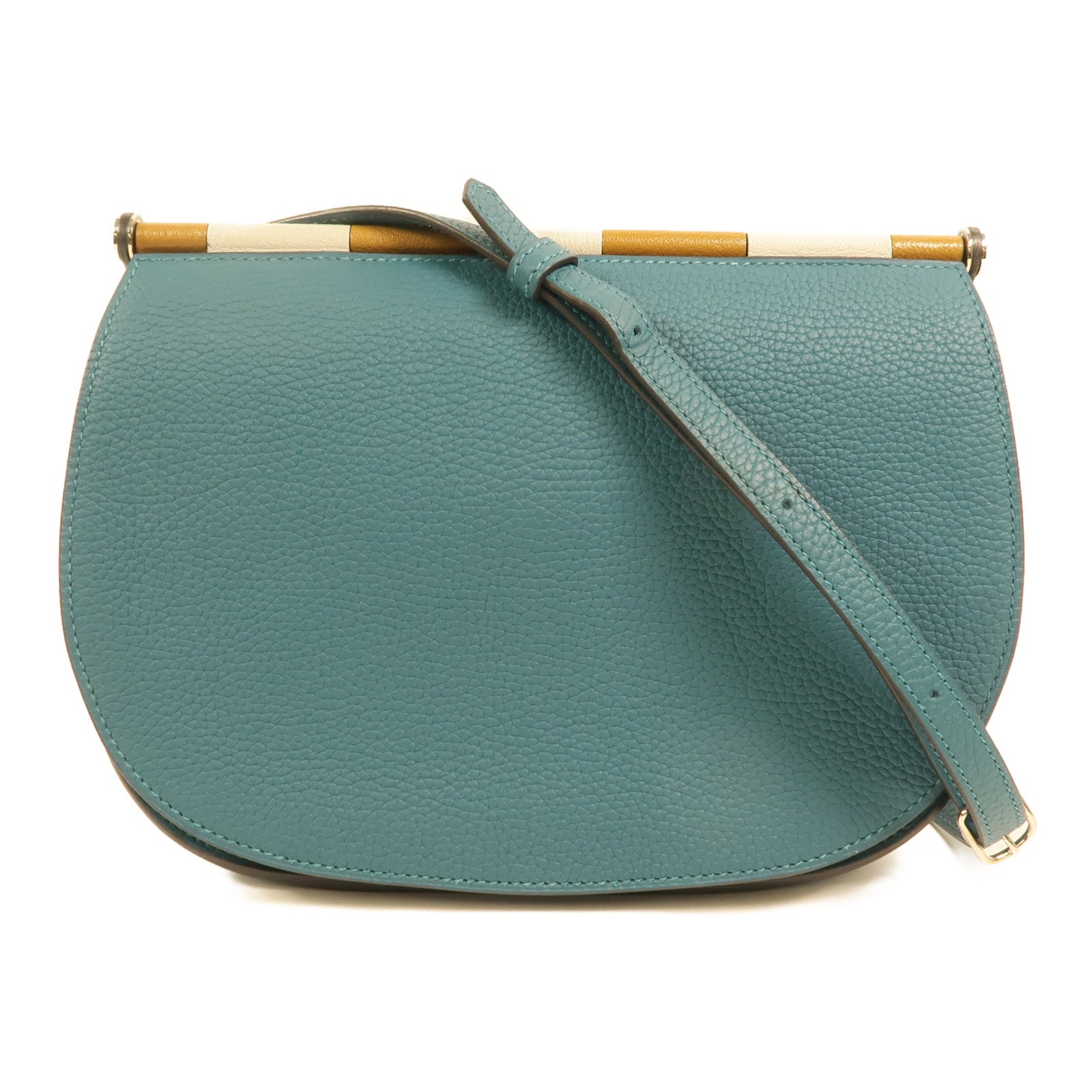 HERMES Clemence皮革Saut 25銀扣肩背袋Vert Bosphore
