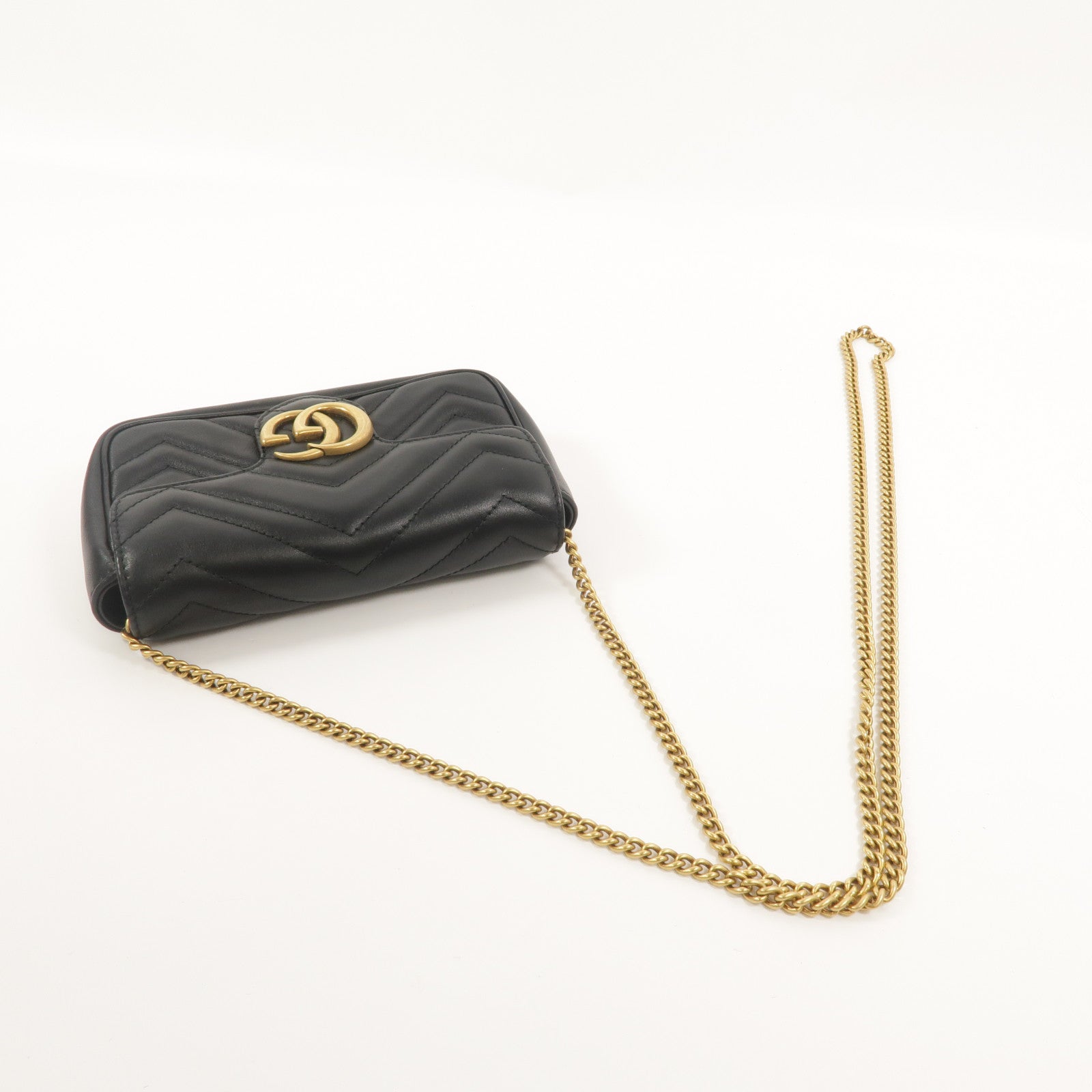 GUCCI 牛皮皮革GG Marmont Super Mini鏈帶肩背袋