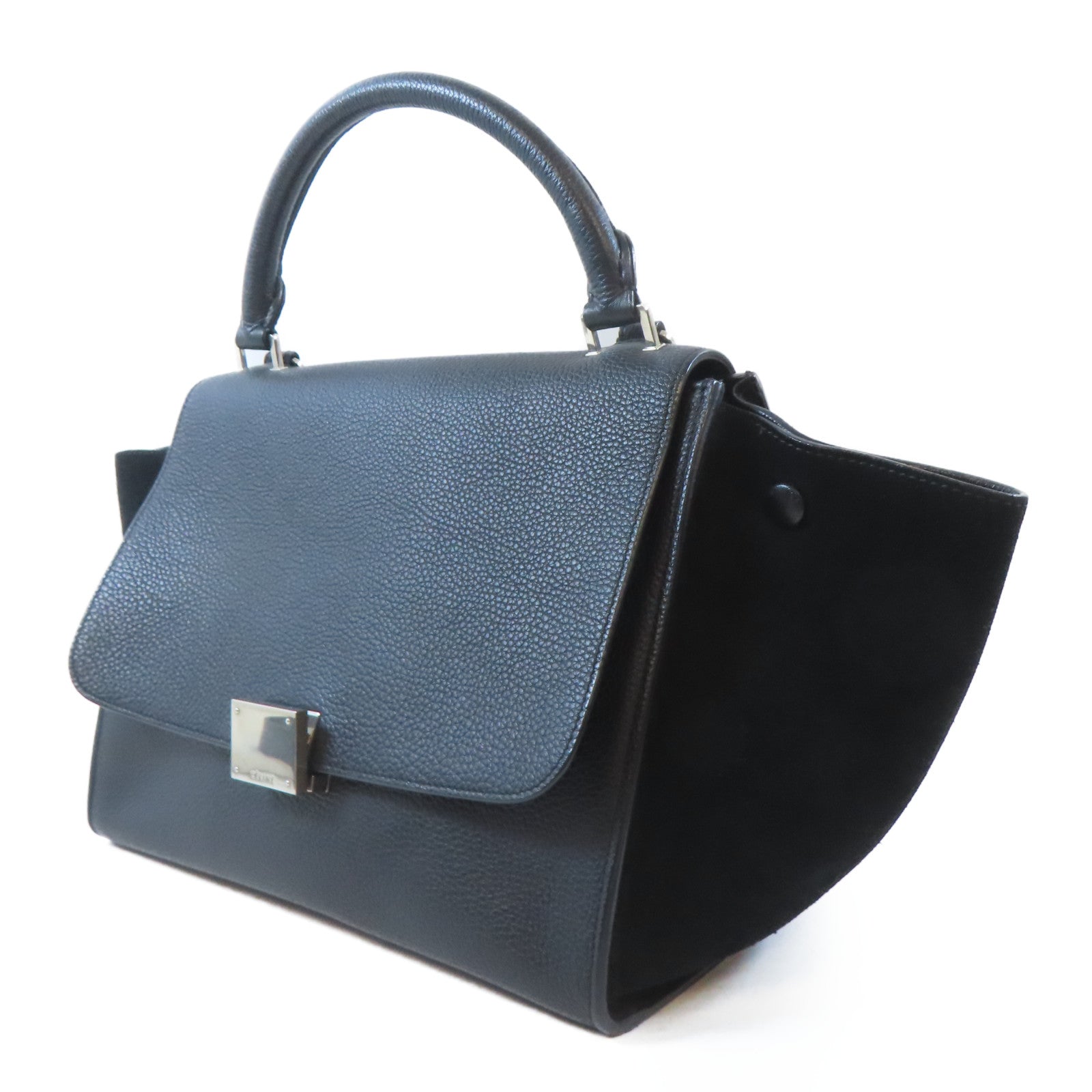 CELINE 牛皮皮革Trapeze Shoulder Bag銀扣肩背袋黑色