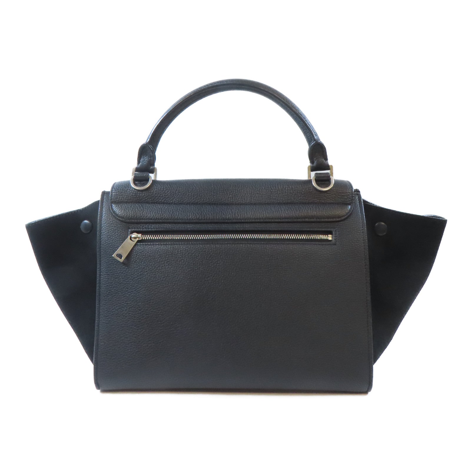 CELINE 牛皮皮革Trapeze Shoulder Bag銀扣肩背袋黑色