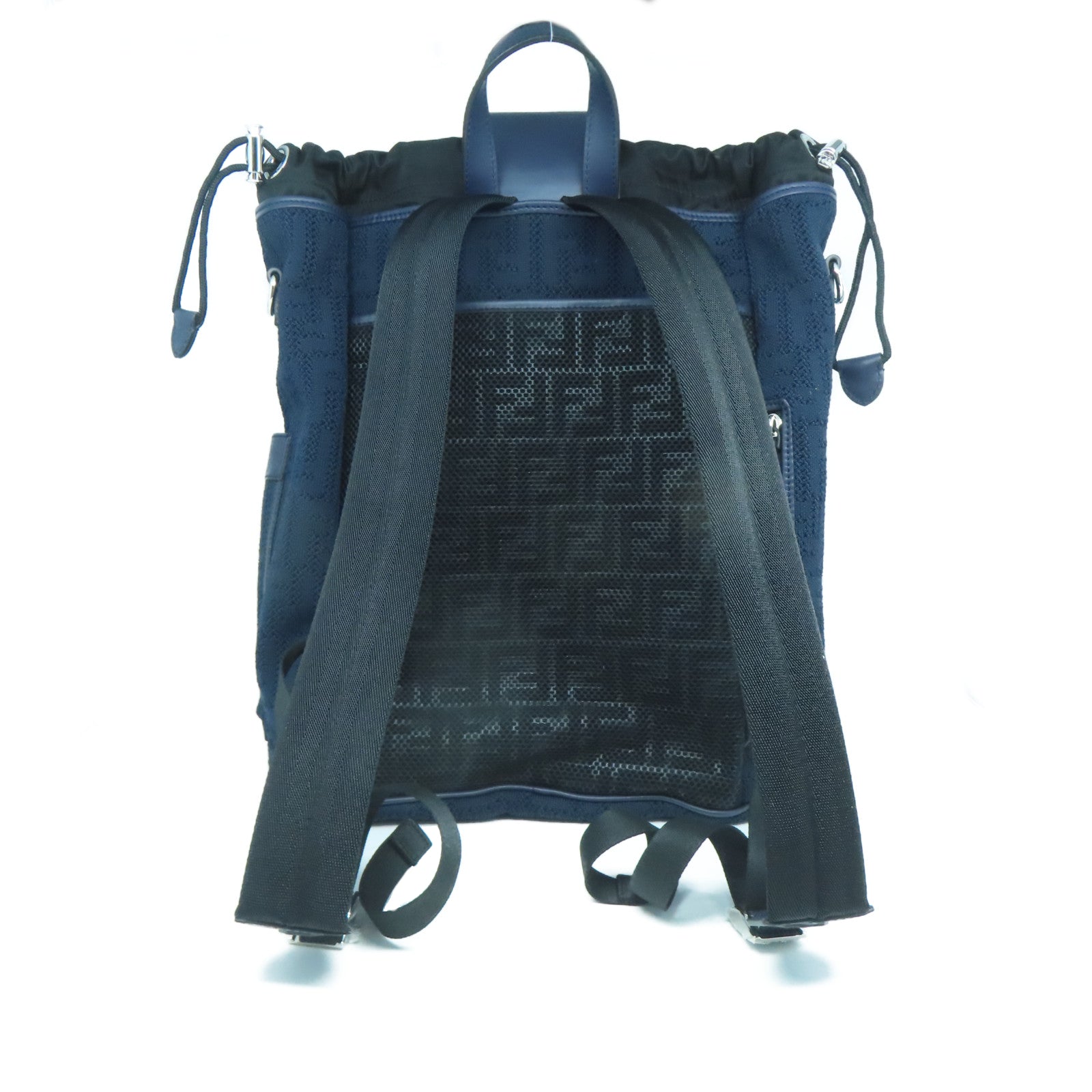 FENDI 【激減優惠】帆布Strike Medium Backpack銀扣背包深藍色
