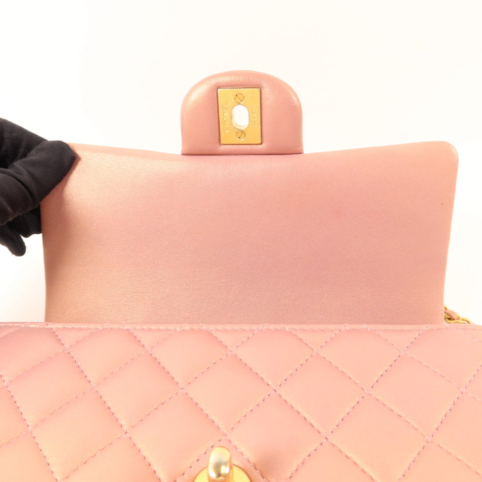 CHANEL 羊皮皮革Top Handle 20金扣鏈帶肩背袋
