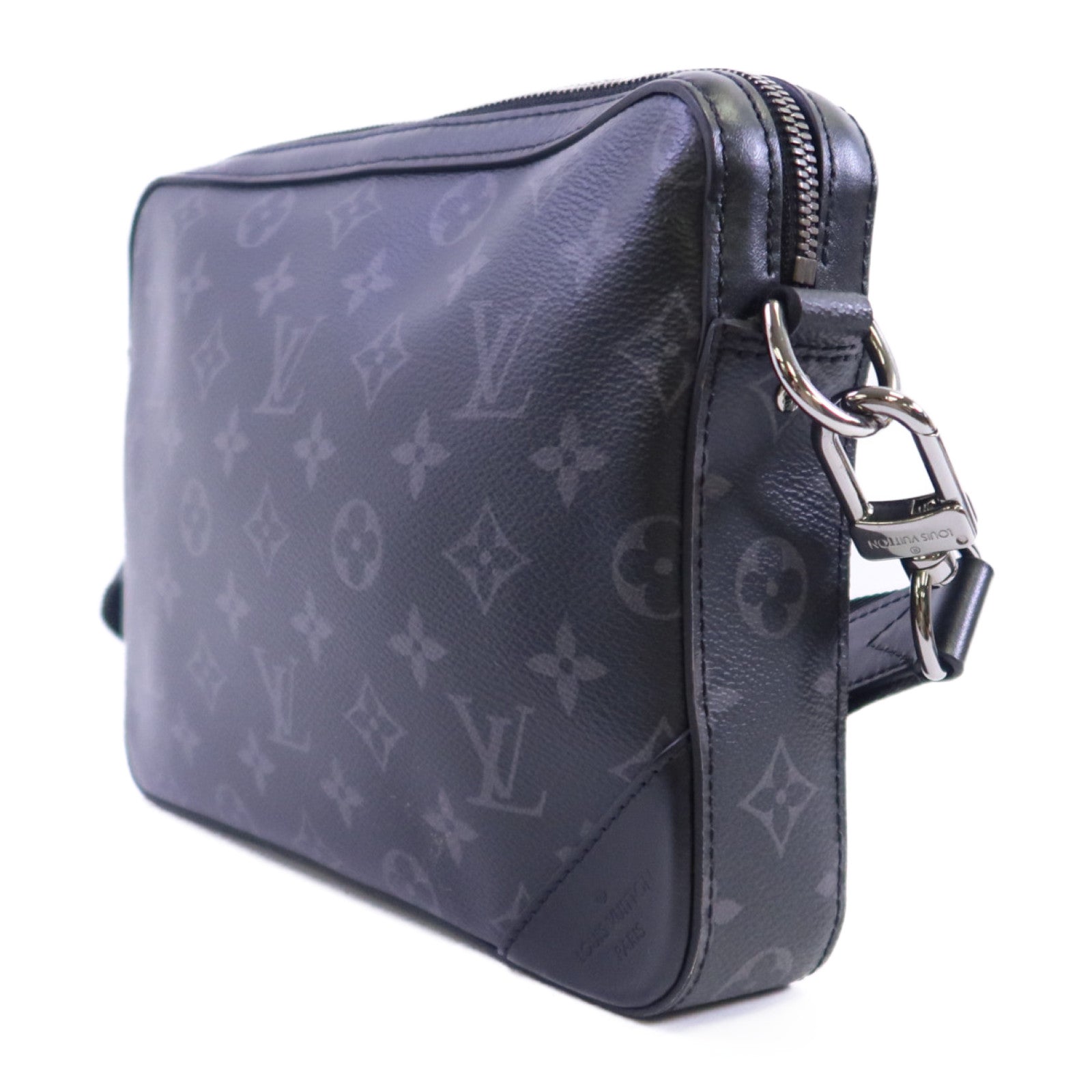 LOUIS VUITTON Monogram Eclipse Reverse Trio Messenger銀扣肩背袋灰色