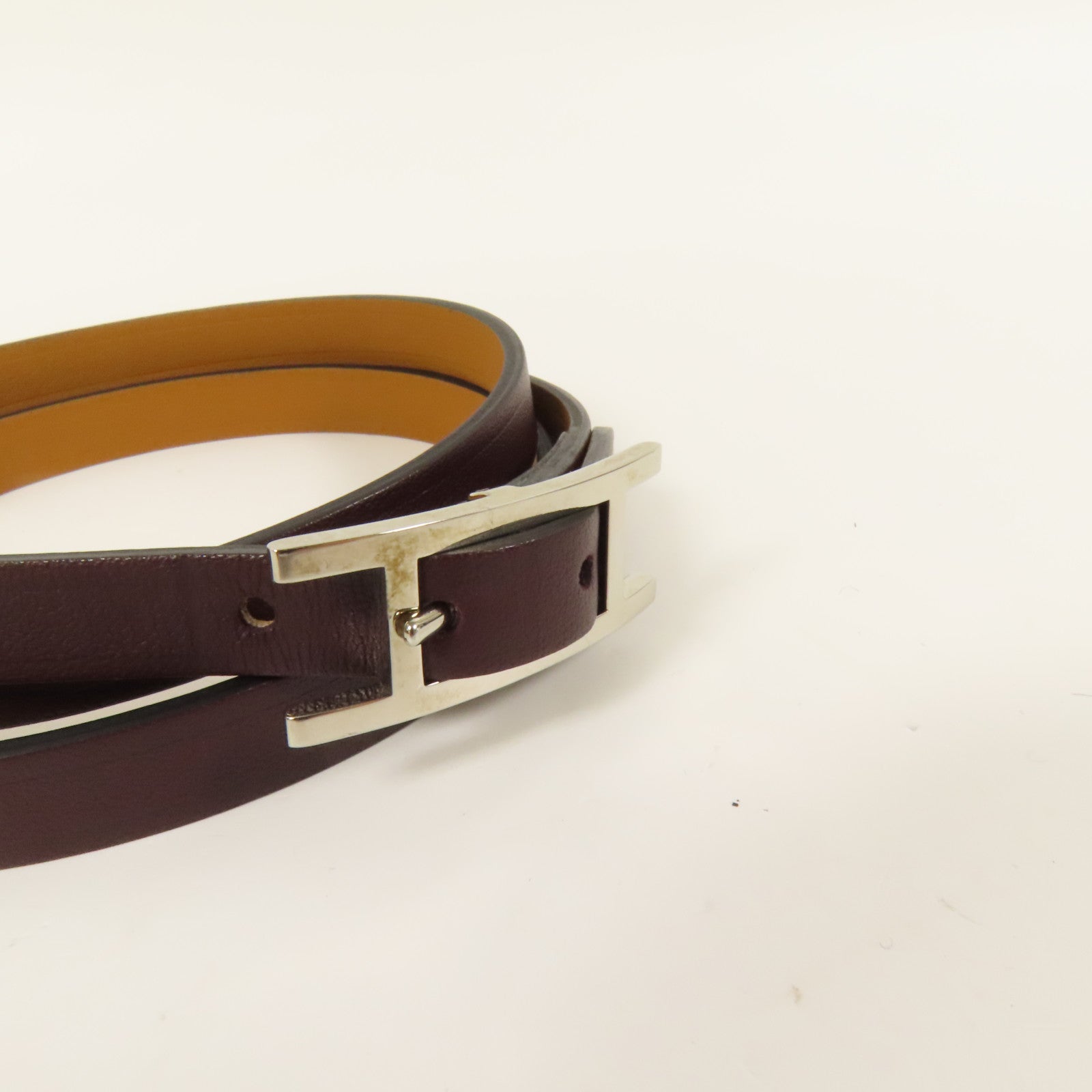 HERMES 【激減優惠】Swift皮革Behapi Double Tour Bracelet銀扣手帶Brown