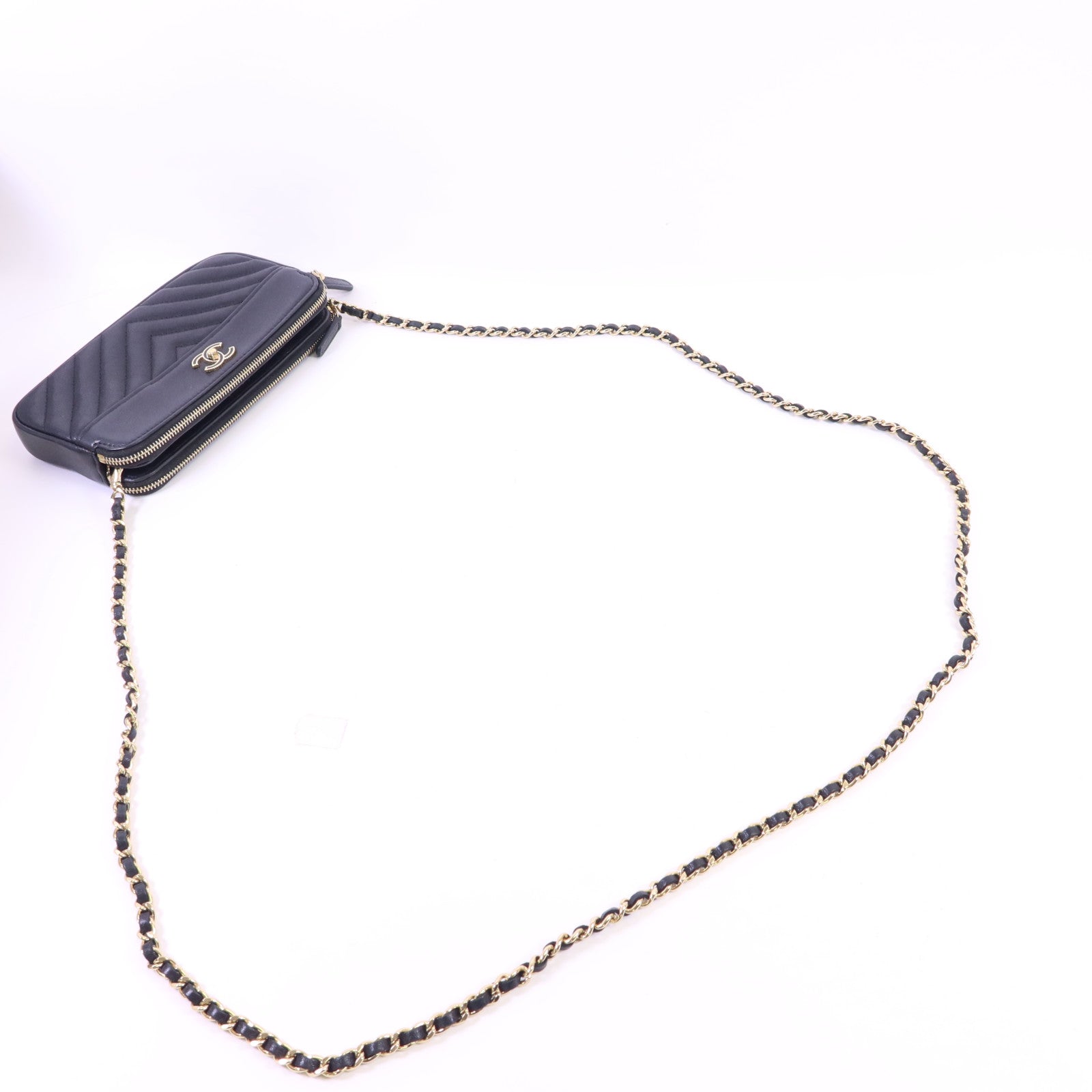 CHANEL 牛皮皮革Shoulder Bag金扣鏈帶肩背袋