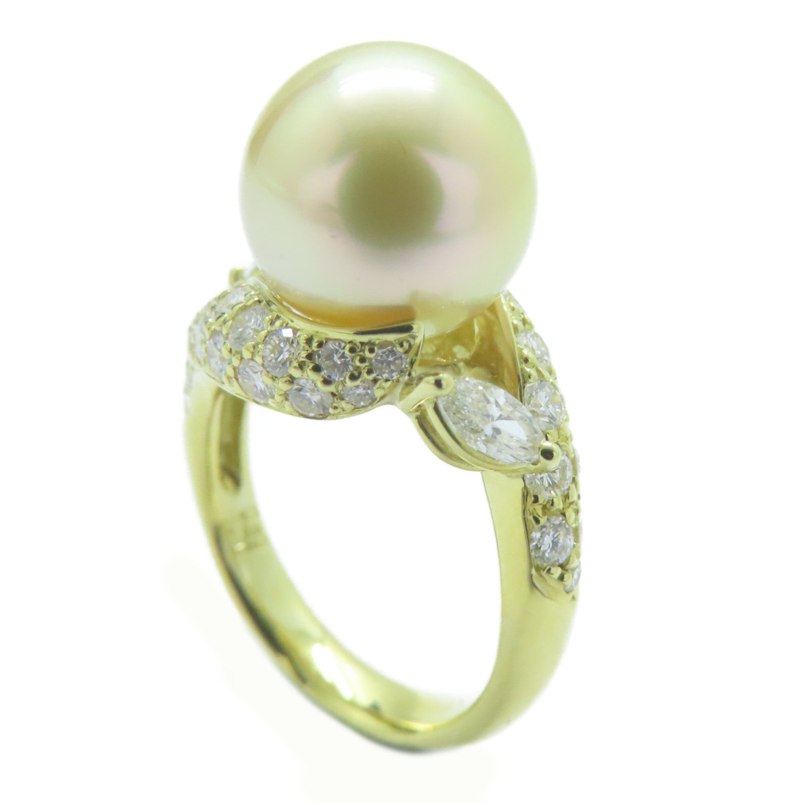 JEWELRY 【激減優惠】18K黃金/Pearl 11.4mm/0.29ct鑽石Pearl Ring戒指US#6.5