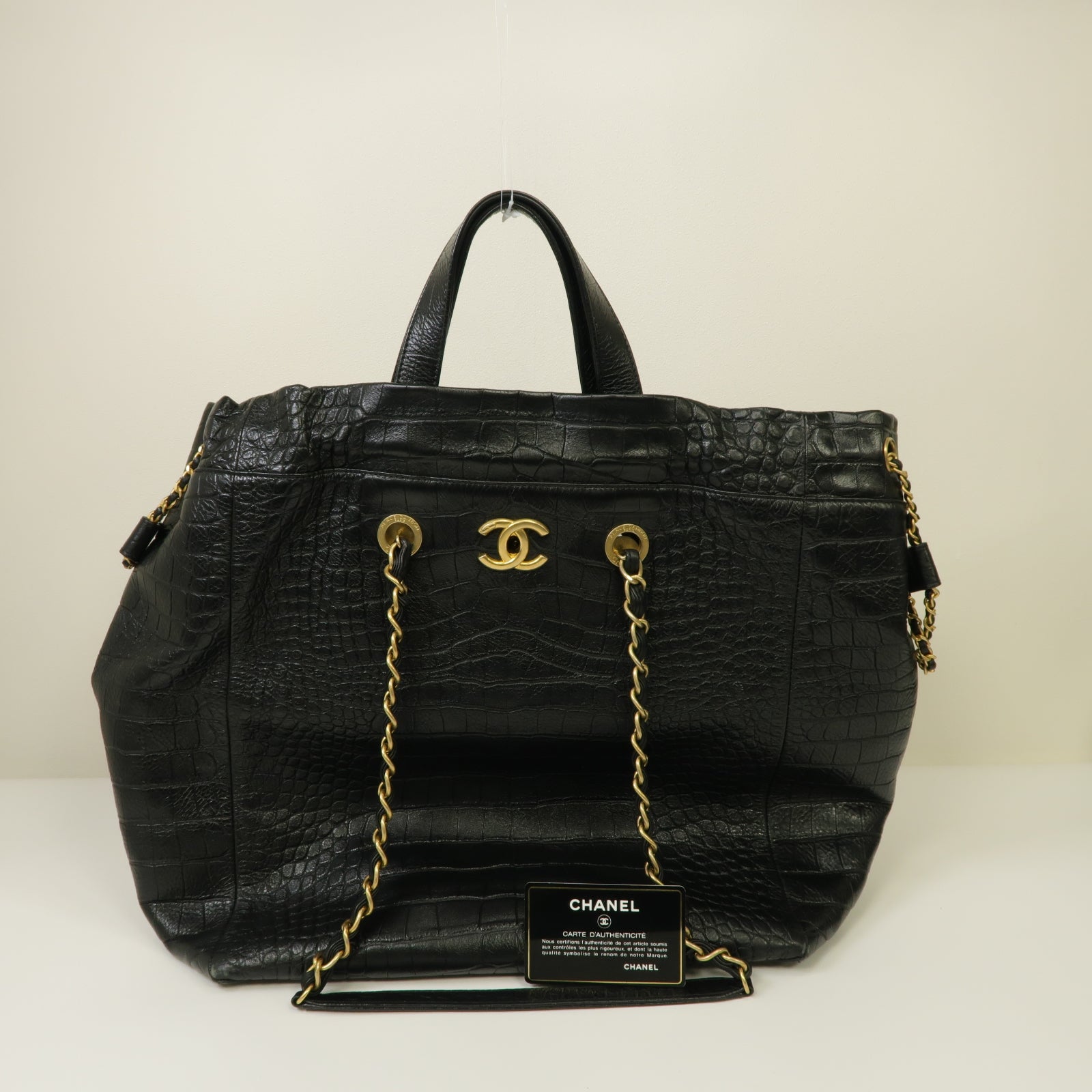 CHANEL 【激減優惠】牛皮皮革Chain Shoulder Shopping Bag金扣手挽肩背兩用袋黑色