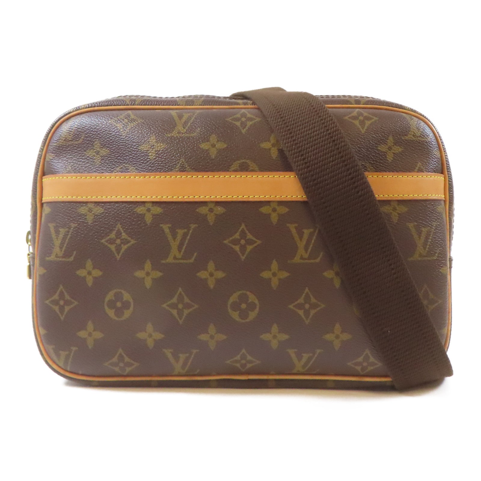 LOUIS VUITTON Monogram Reporter PM金扣肩背袋啡色