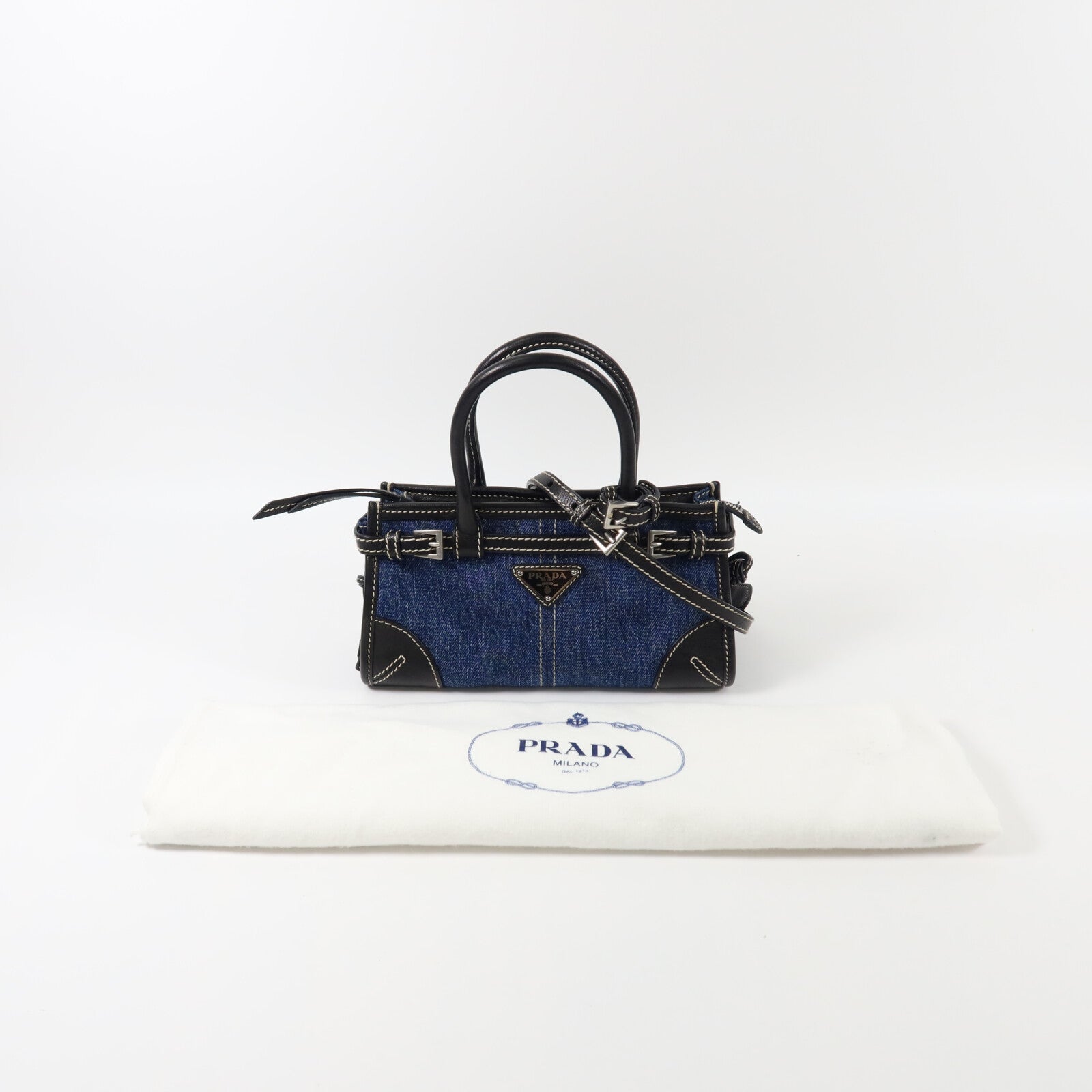 PRADA 牛仔布Bonnie Mini手挽肩背兩用袋