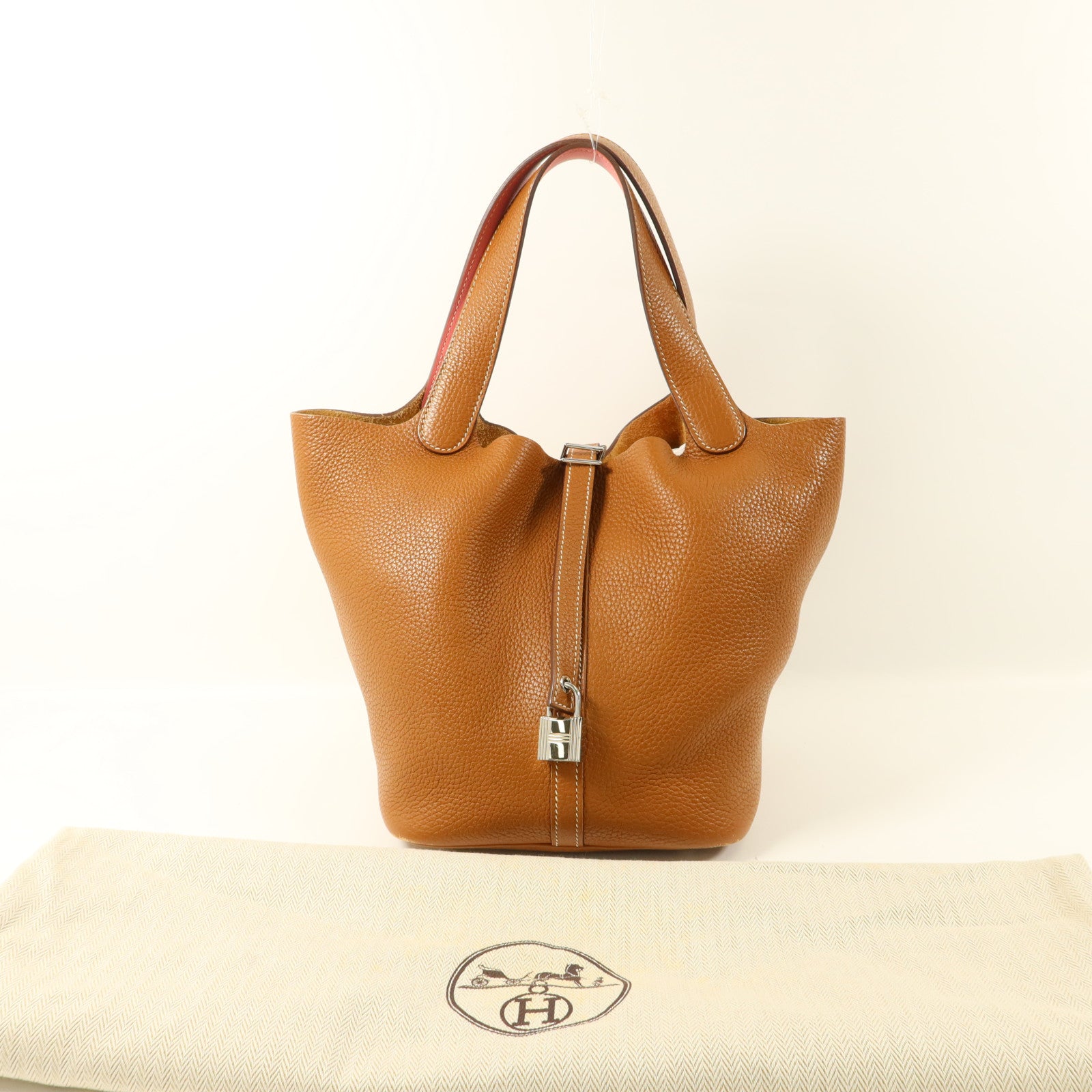 HERMES Clemence皮革Picotin MM銀扣手挽袋Gold/Rose Azalee