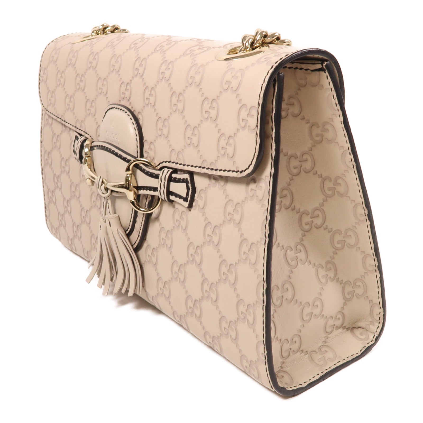 GUCCI 皮革Chain Shoulder金扣鏈帶肩背袋