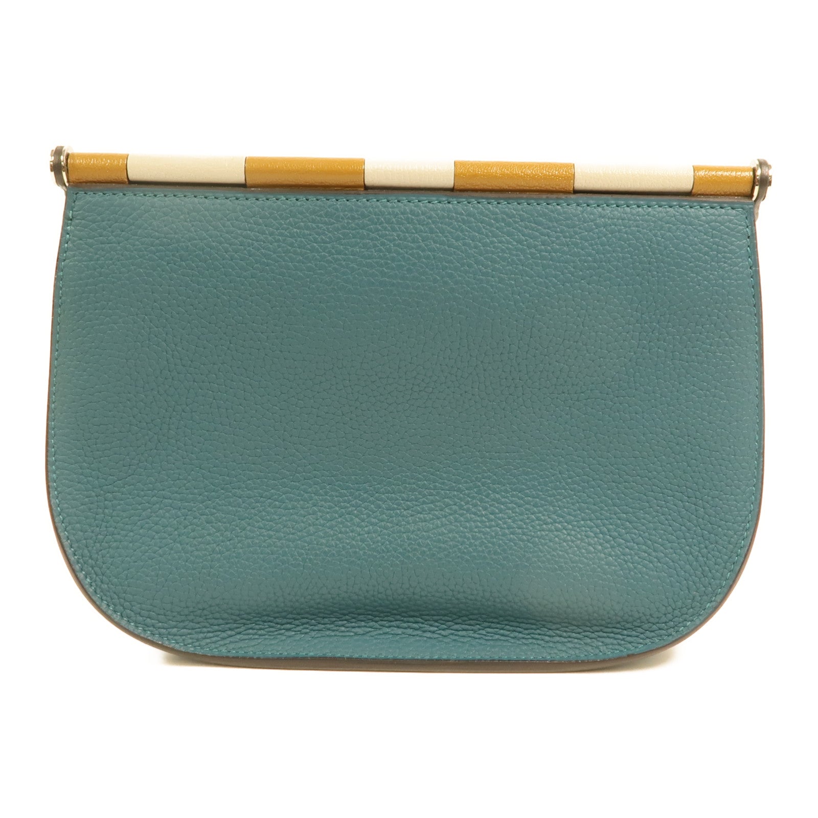 HERMES Clemence皮革Saut 25銀扣肩背袋Vert Bosphore