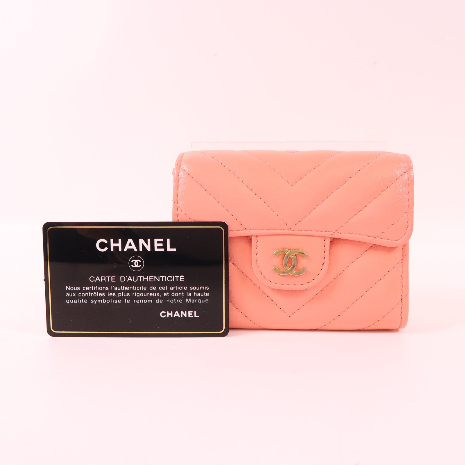 CHANEL CC GHW Card Case Calfskin Leather Pink