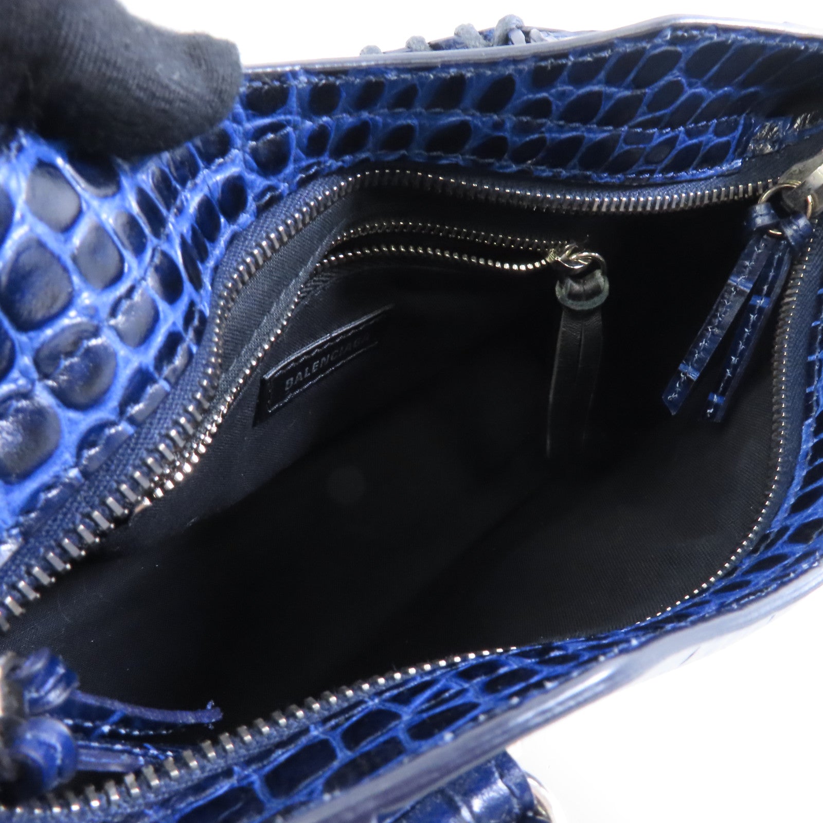 BALENCIAGA 牛皮皮革Mini City銀扣手挽肩背兩用袋藍色