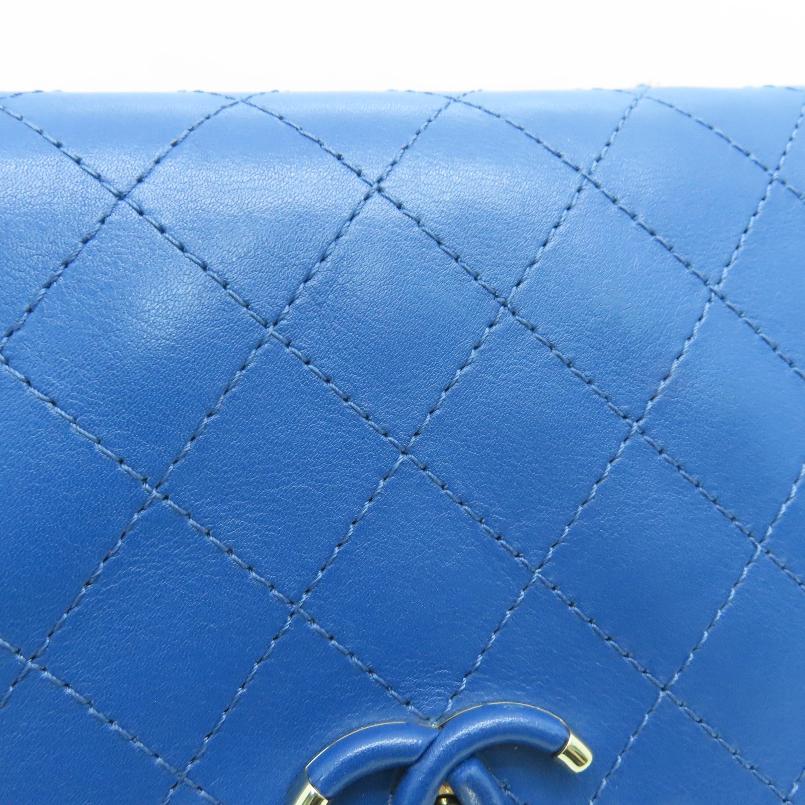 CHANEL 菱格牛皮皮革Chain Shoulder鏈帶肩背袋金扣藍色