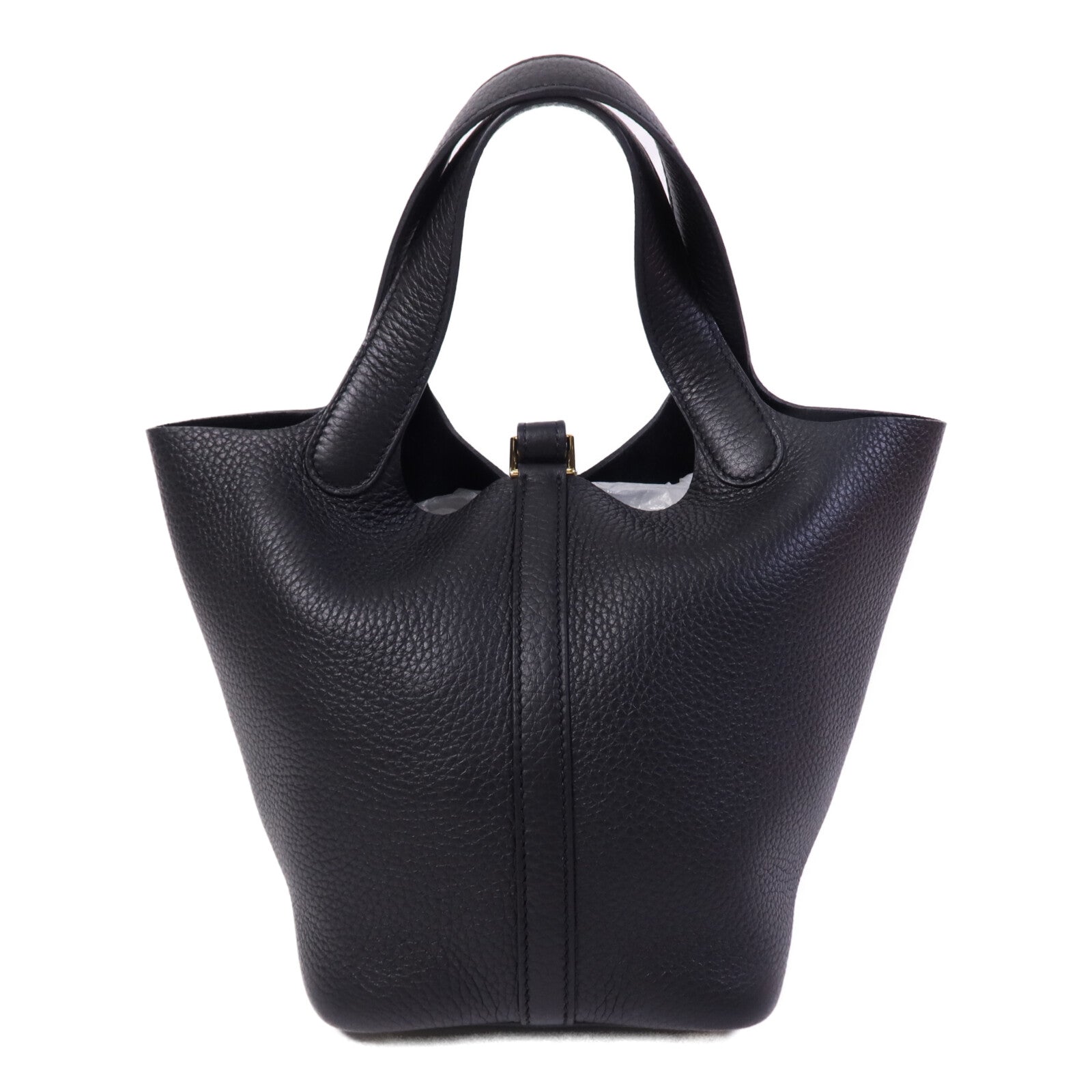 HERMES Clemence皮革Picotin PM金扣手挽袋Noir