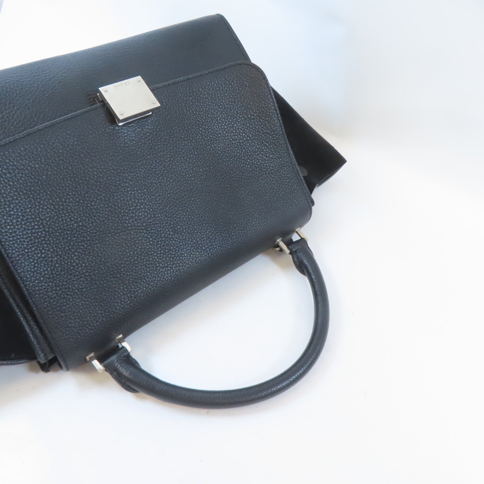 CELINE 牛皮皮革Trapeze Shoulder Bag銀扣肩背袋黑色