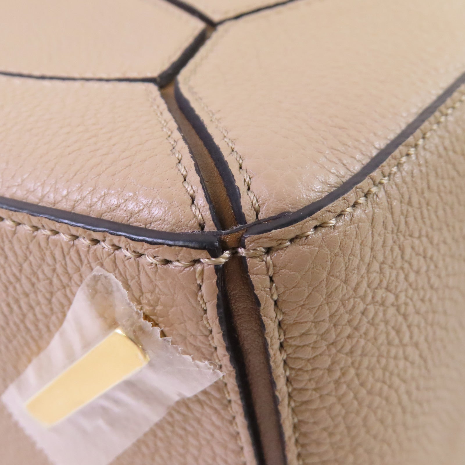 LOEWE 牛皮皮革Puzzle 2Way Shoulder Bag銀扣手挽肩背兩用袋杏色