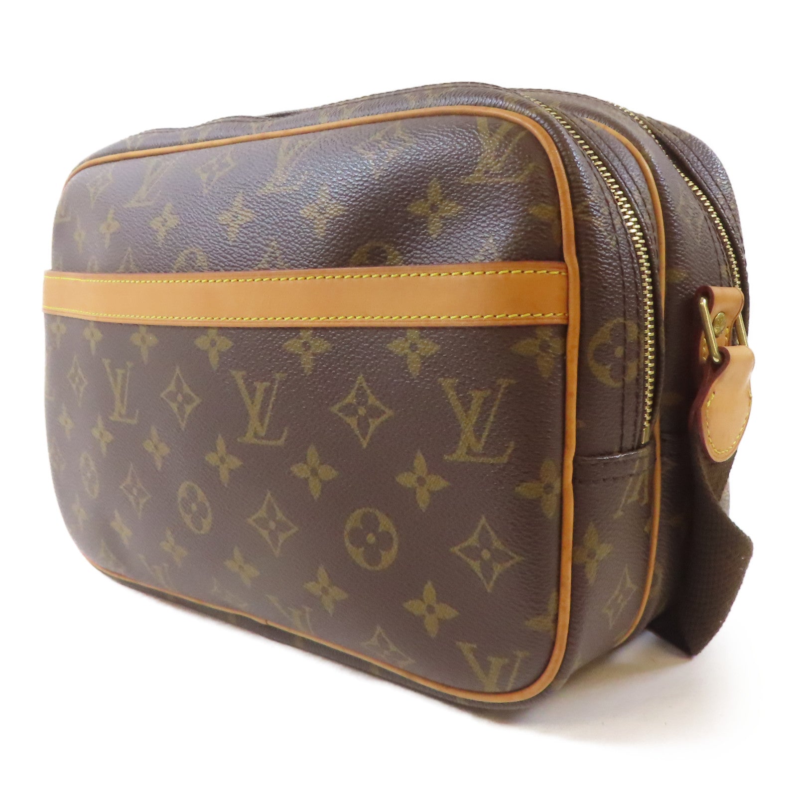 LOUIS VUITTON Monogram Reporter PM金扣肩背袋啡色