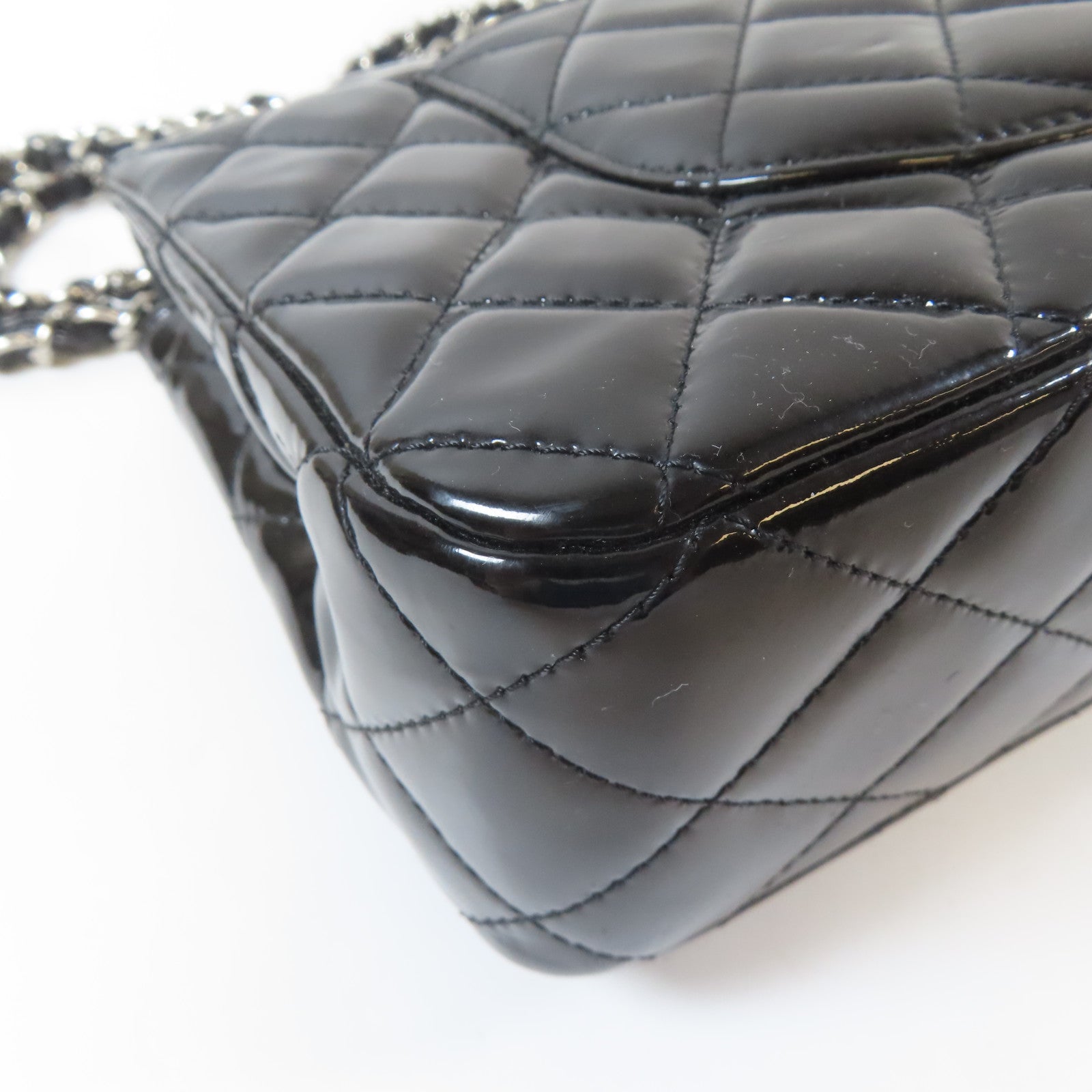CHANEL (PRICE DOWN) Quilted CC SHW Chain Shoulder Bag Patent Leather Black