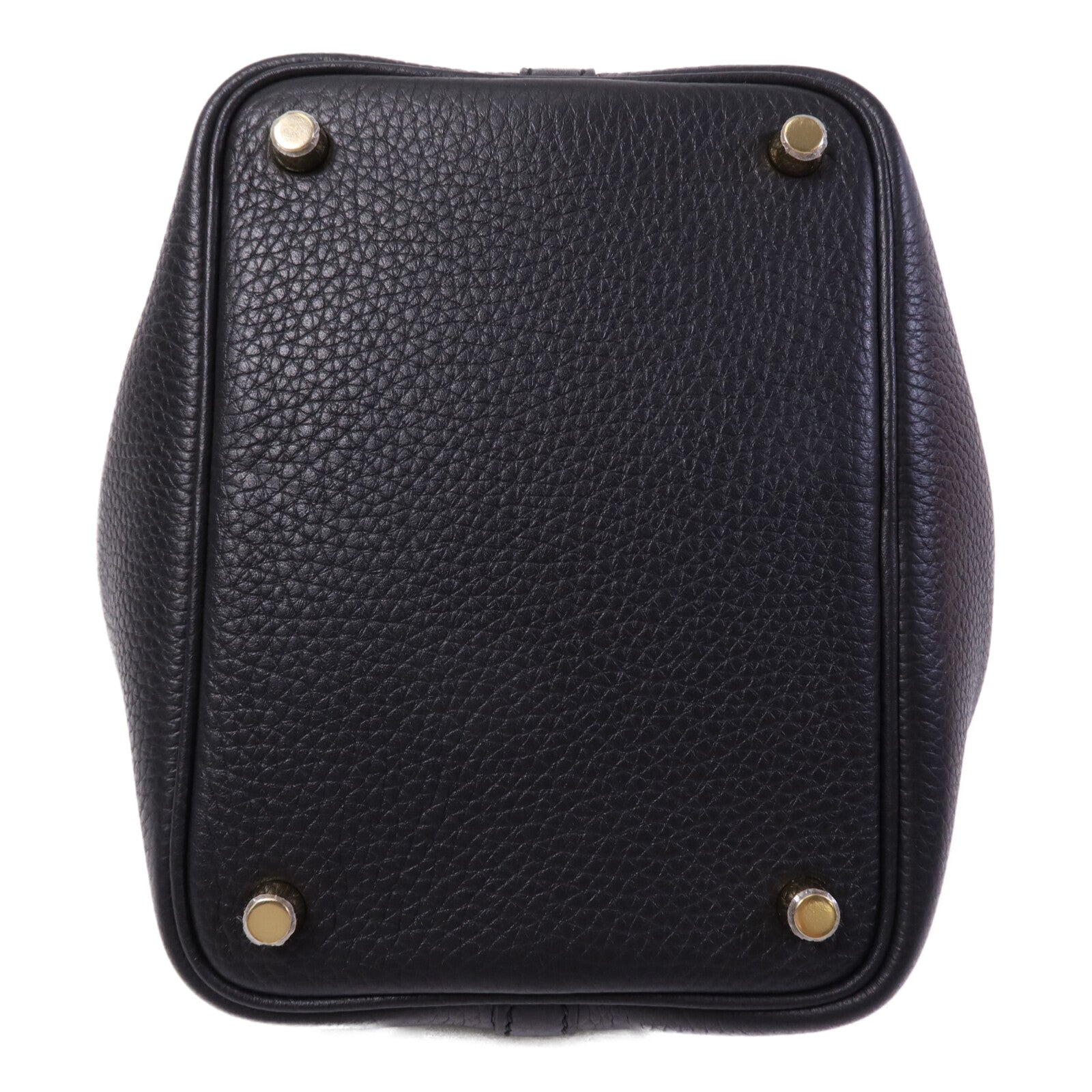 HERMES Clemence皮革Picotin PM金扣手挽袋Noir