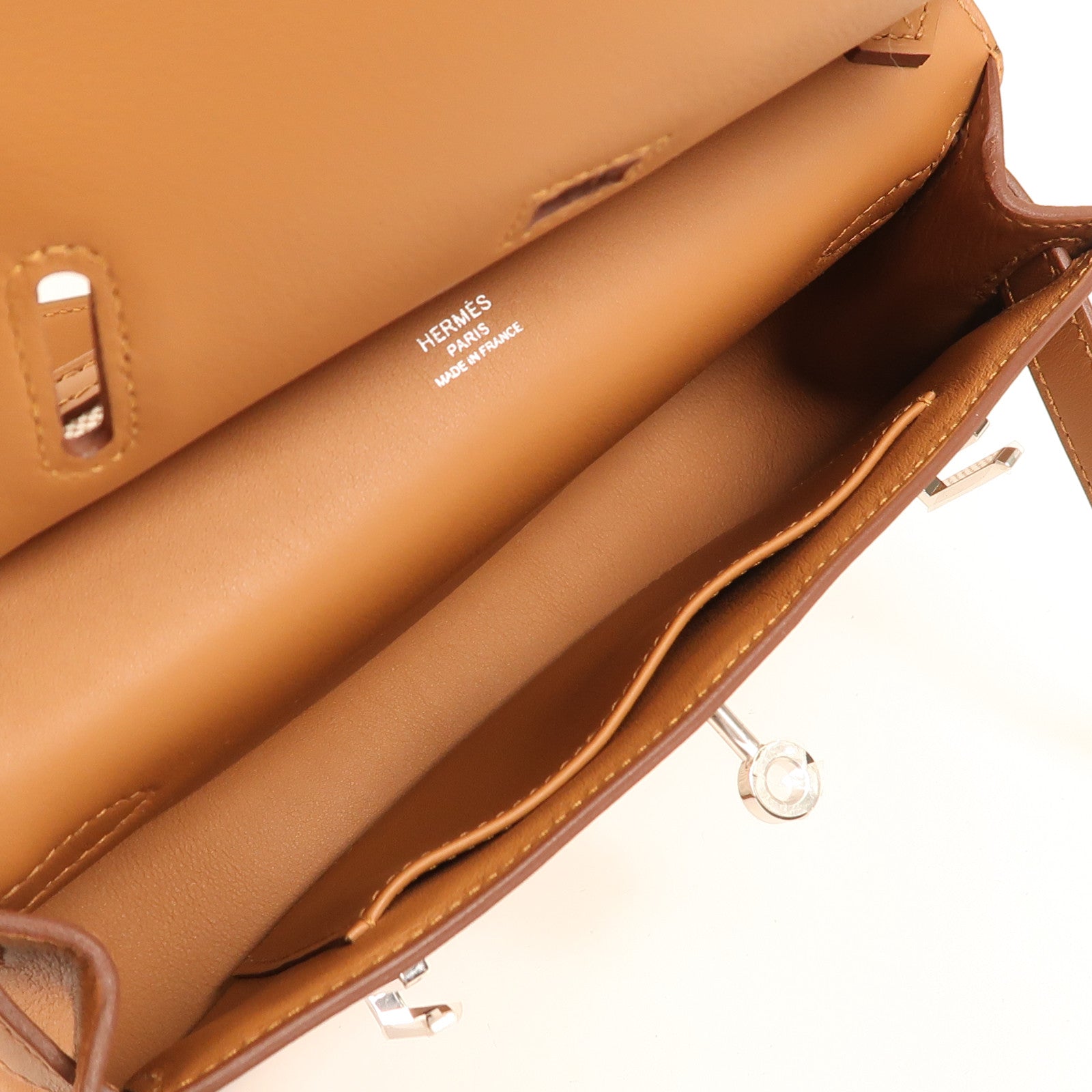HERMES 帆布Jypsiere Mini銀扣肩背袋Gold