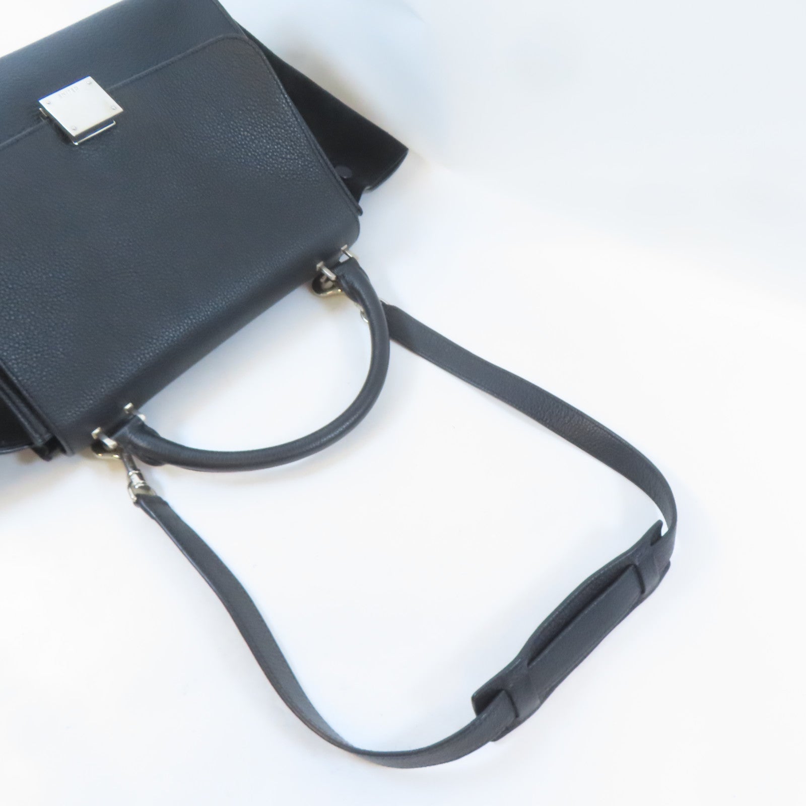 CELINE 牛皮皮革Trapeze Shoulder Bag銀扣肩背袋黑色