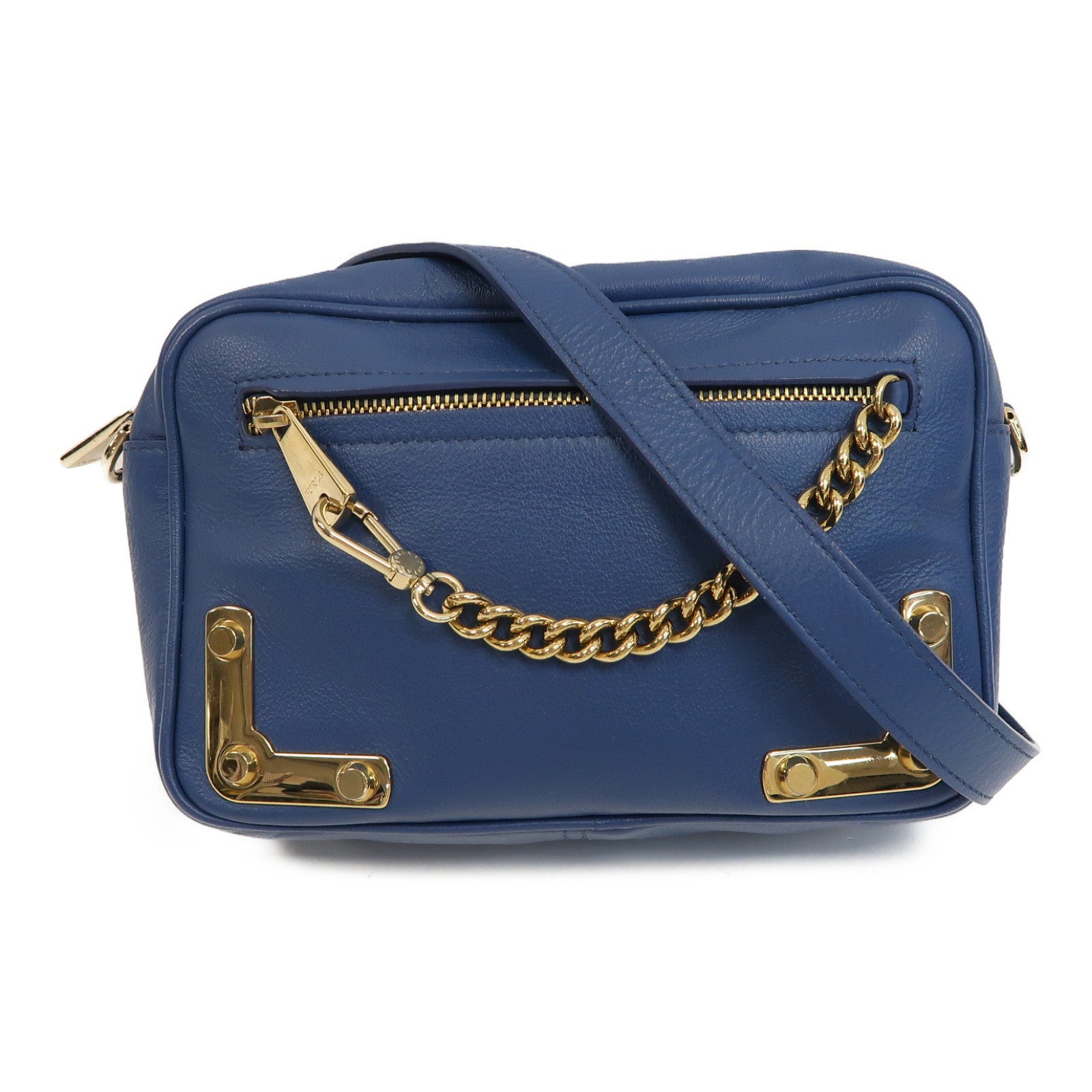 Furla 【激減優惠】牛皮皮革Shoulder Bag金扣肩背袋藍色