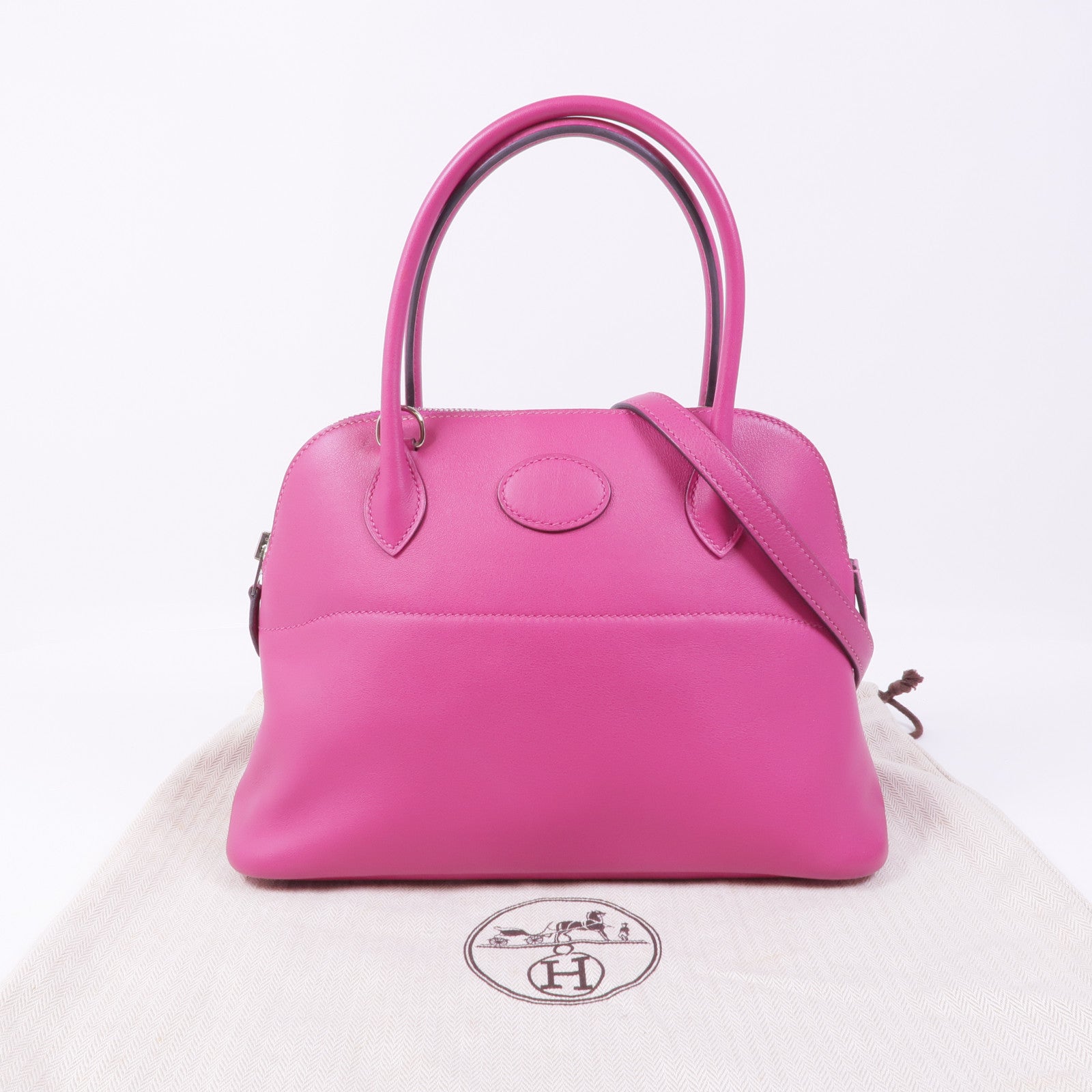 HERMES Swift皮革Bolide 27銀扣手挽肩背兩用袋Rose Purple