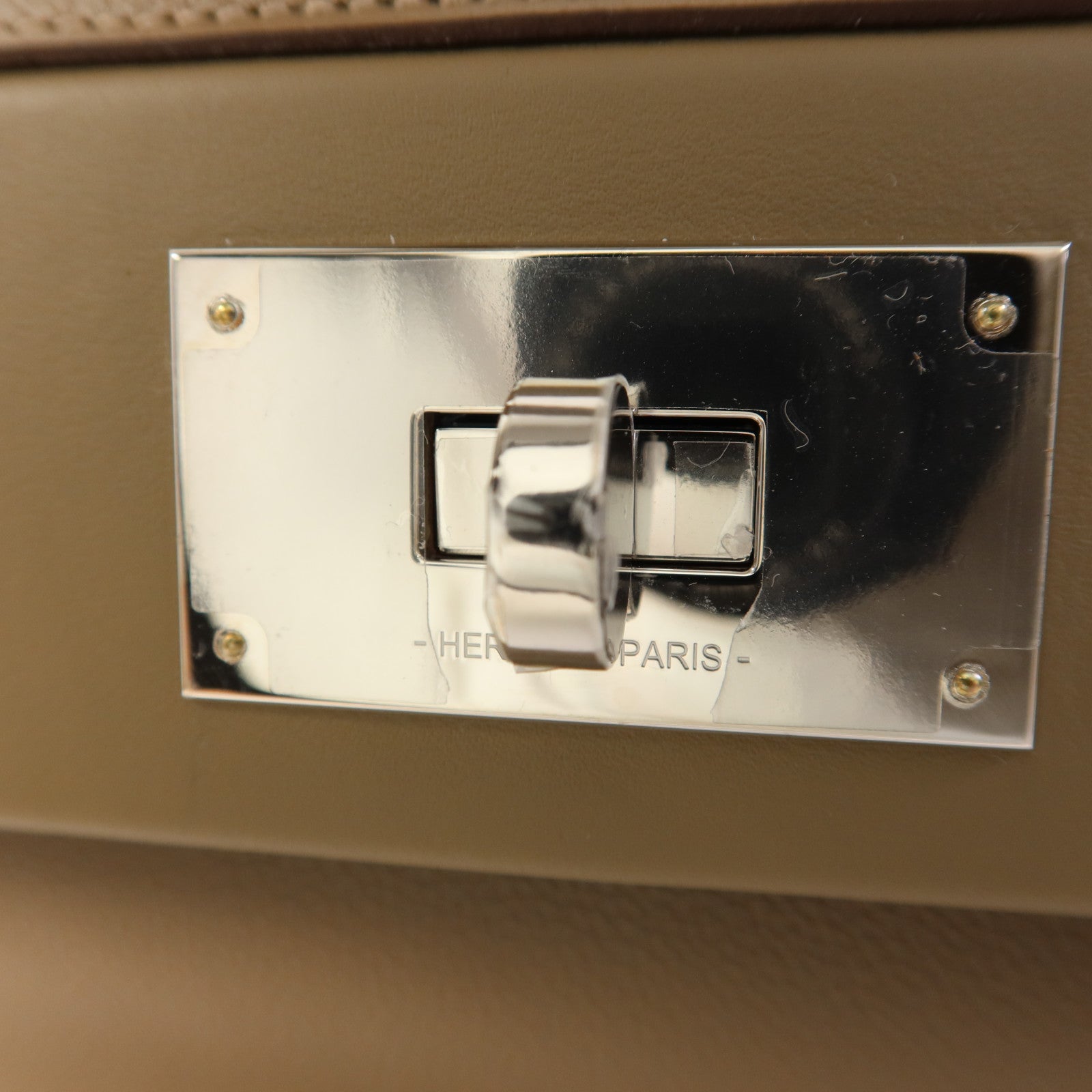 HERMES Evercolor/Swift皮革24/24 Mini銀扣手挽肩背兩用袋Etoupe