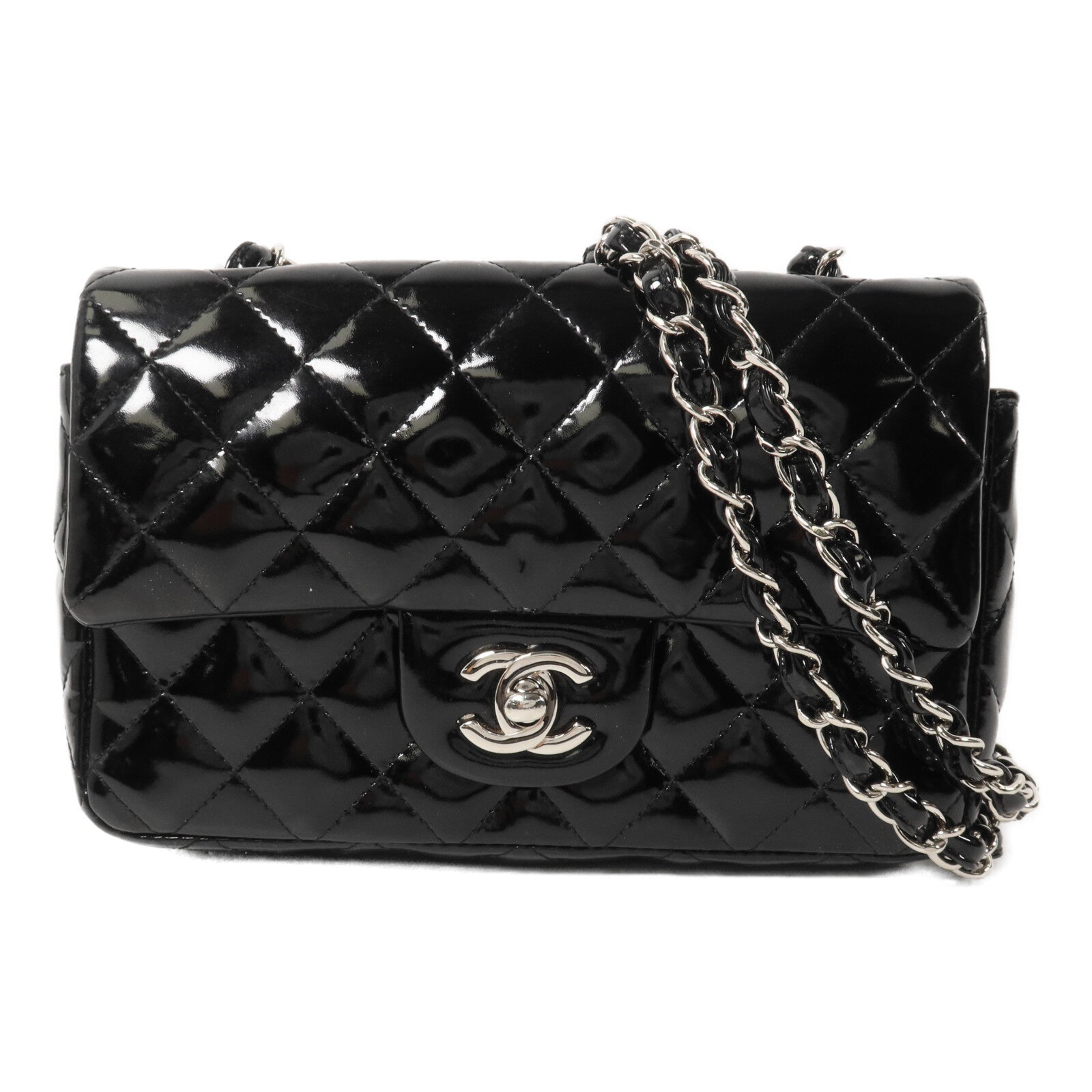 CHANEL 漆皮皮革Mini Classic 20鏈帶肩背袋