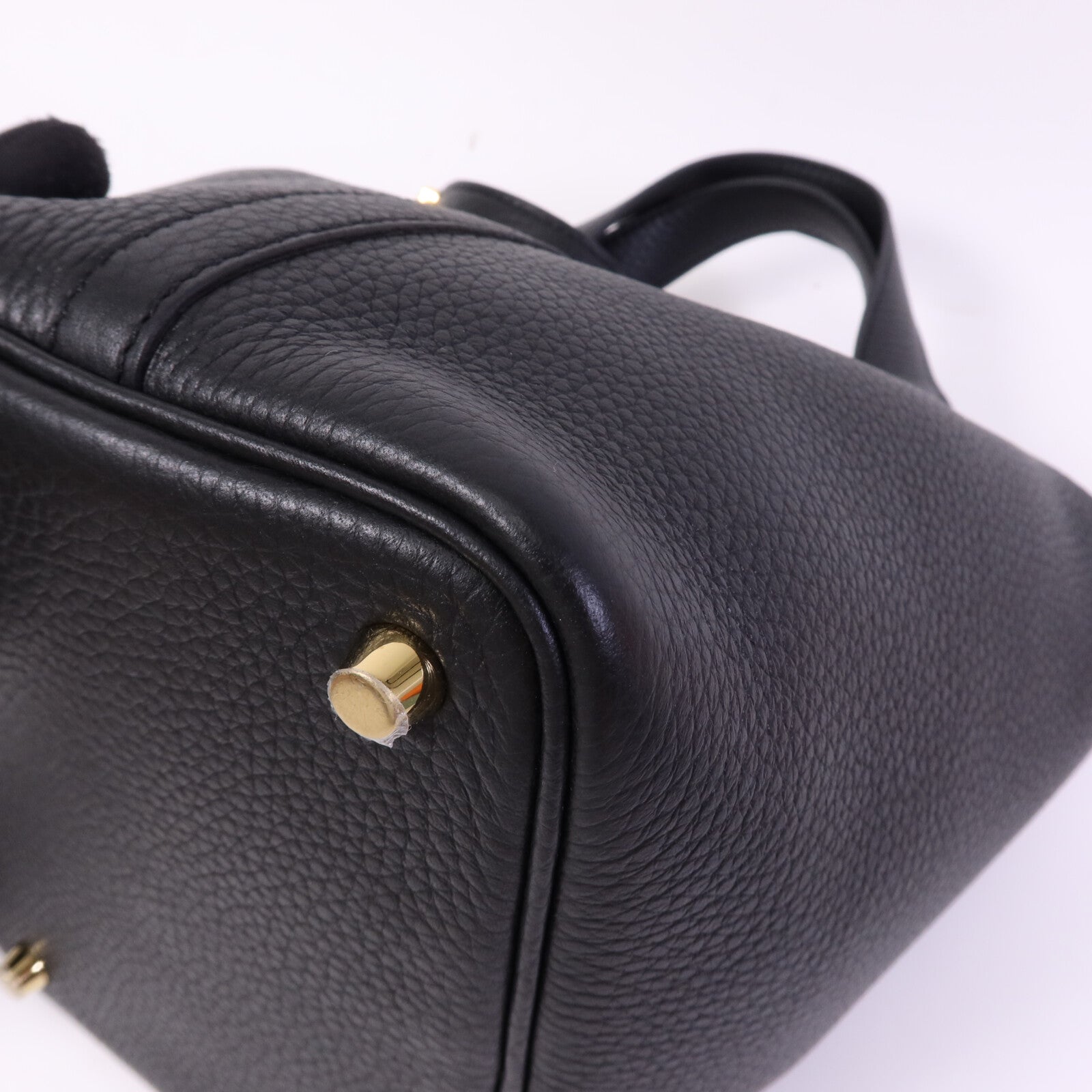 HERMES Clemence皮革Picotin PM金扣手挽袋Noir