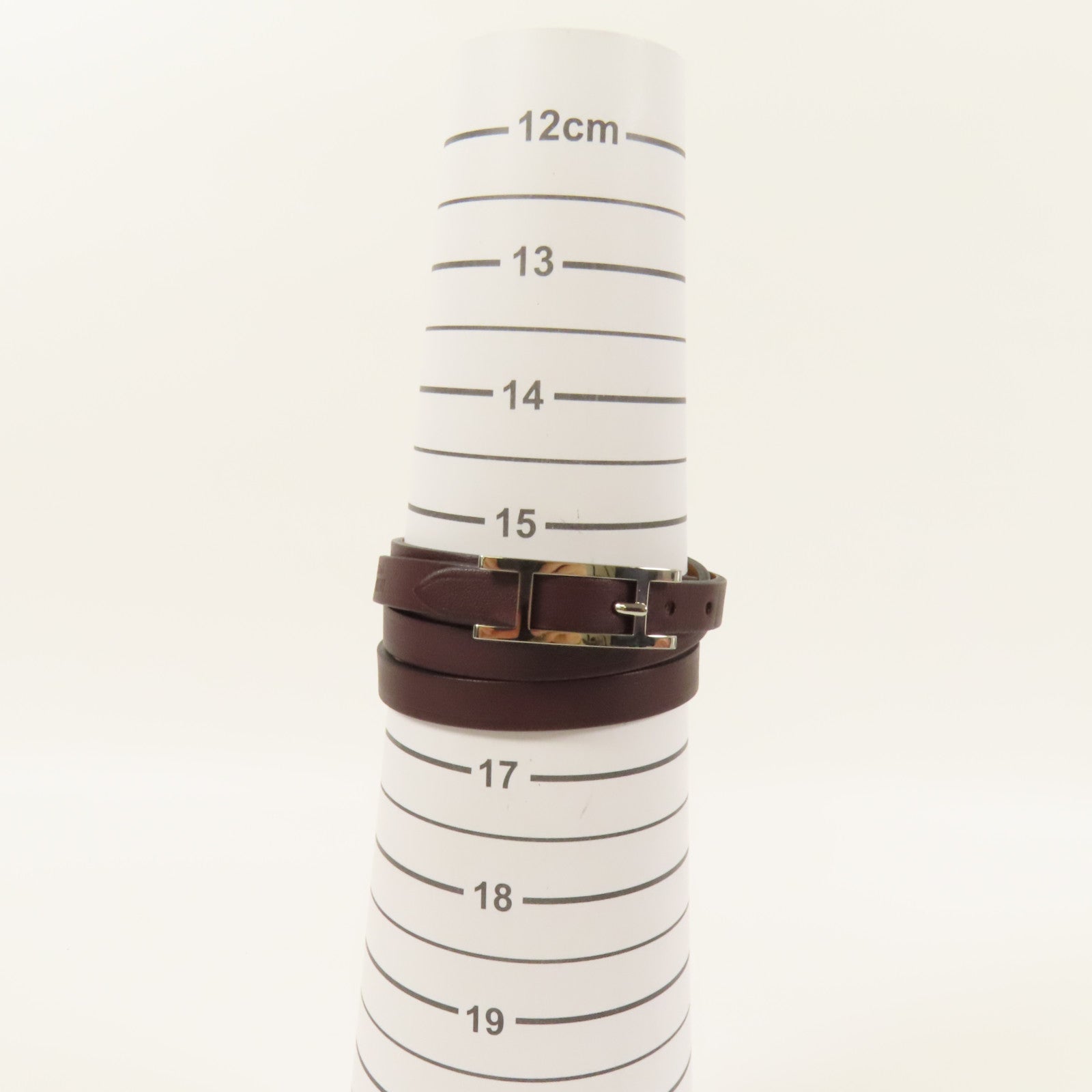 HERMES 【激減優惠】Swift皮革Behapi Double Tour Bracelet銀扣手帶Brown