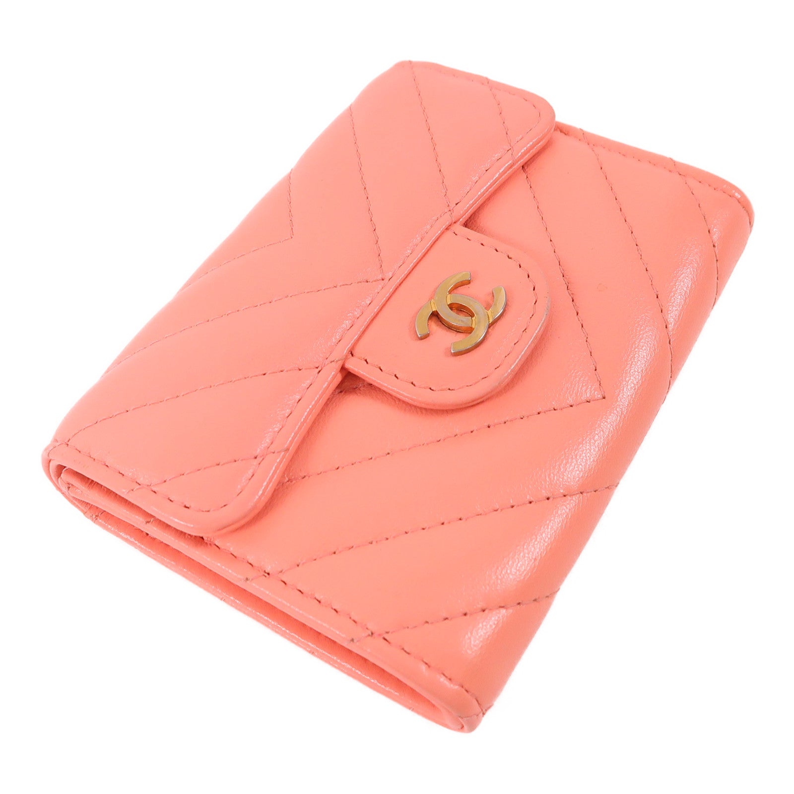 CHANEL CC GHW Card Case Calfskin Leather Pink