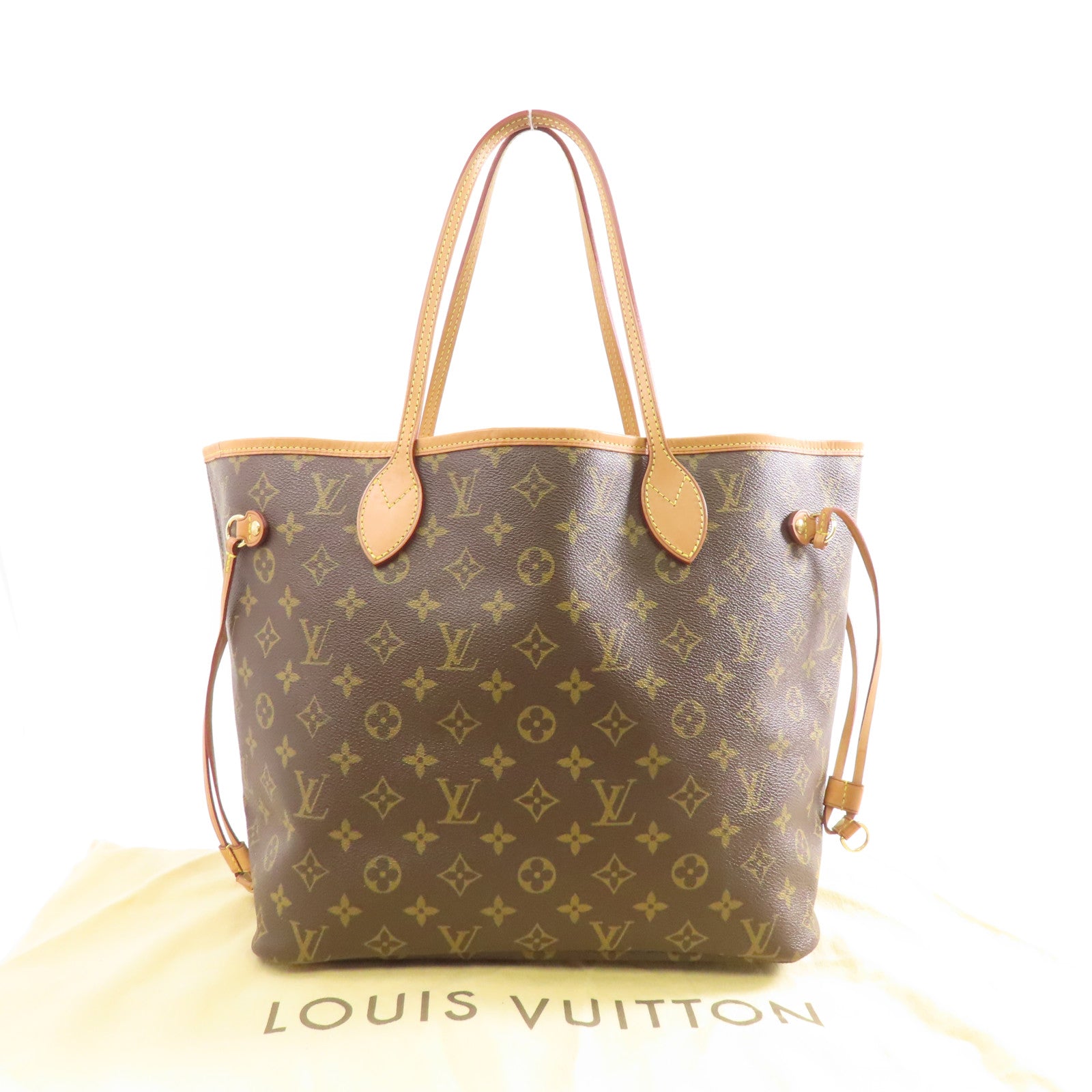 LOUIS VUITTON Monogram Neverfull MM金扣手挽袋啡色
