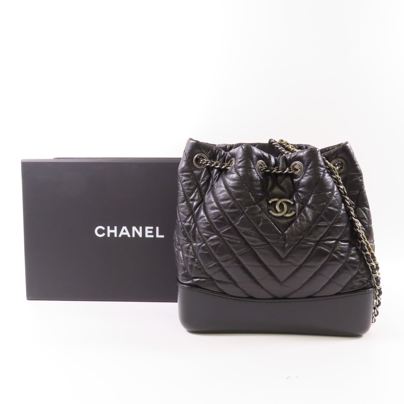CHANEL 羊皮皮革Garbrielle Backpack鏈帶背包