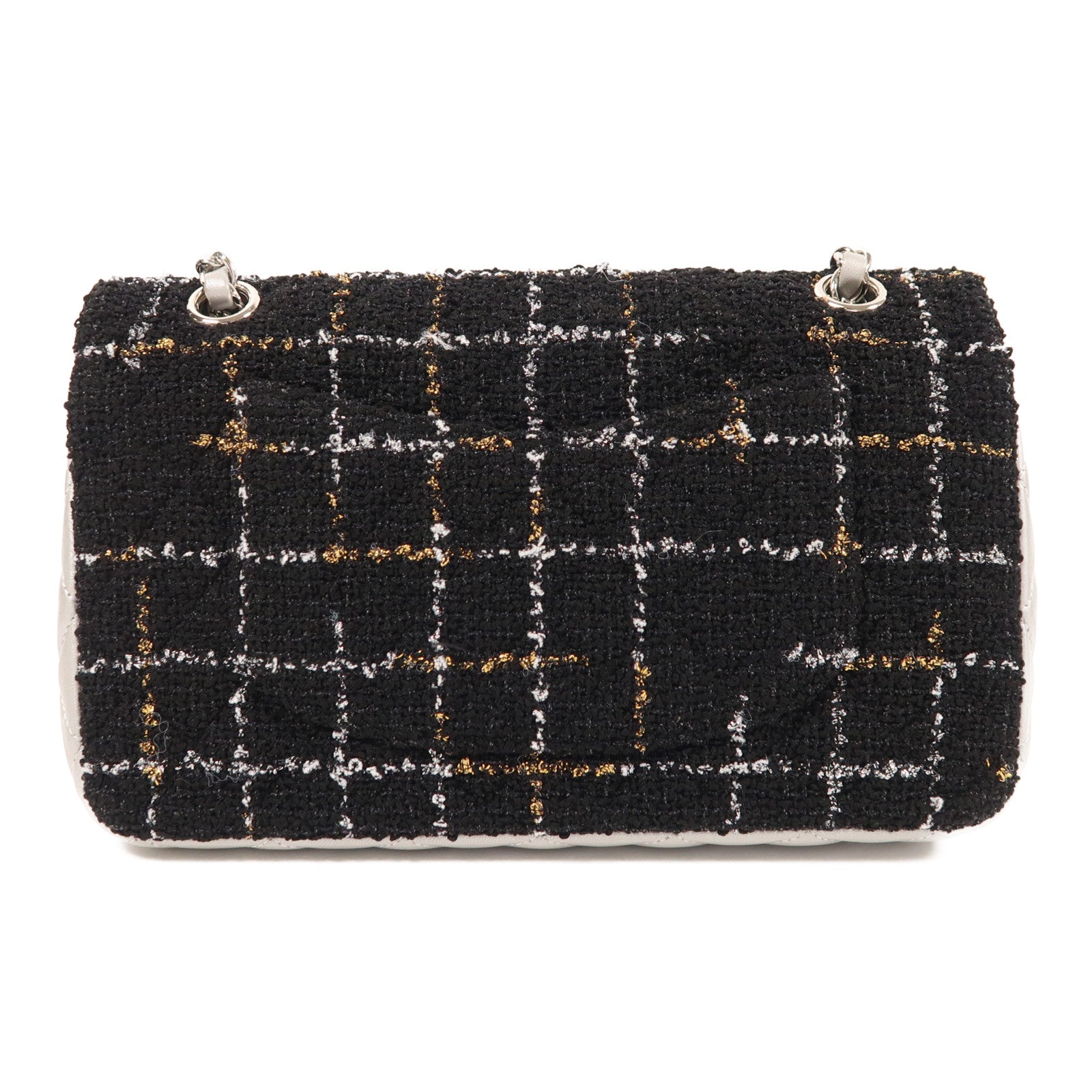 CHANEL Tweed/羊皮皮革Classic 25銀扣鏈帶肩背袋