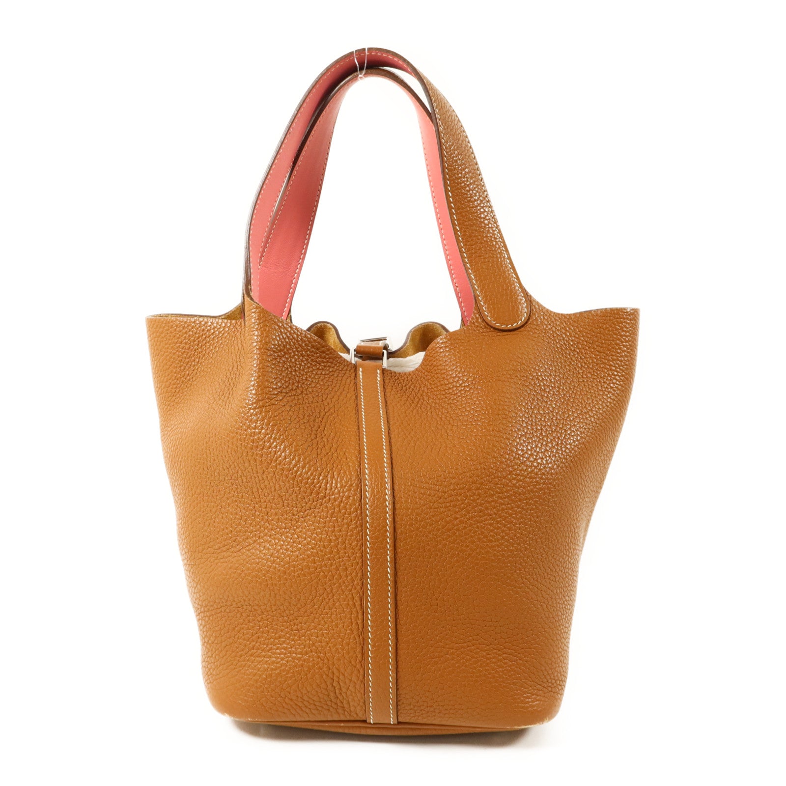 HERMES Clemence皮革Picotin MM銀扣手挽袋Gold/Rose Azalee