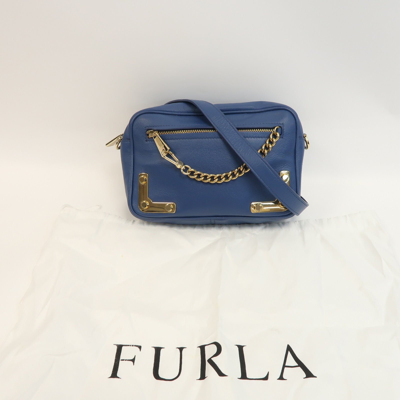 Furla 【激減優惠】牛皮皮革Shoulder Bag金扣肩背袋藍色