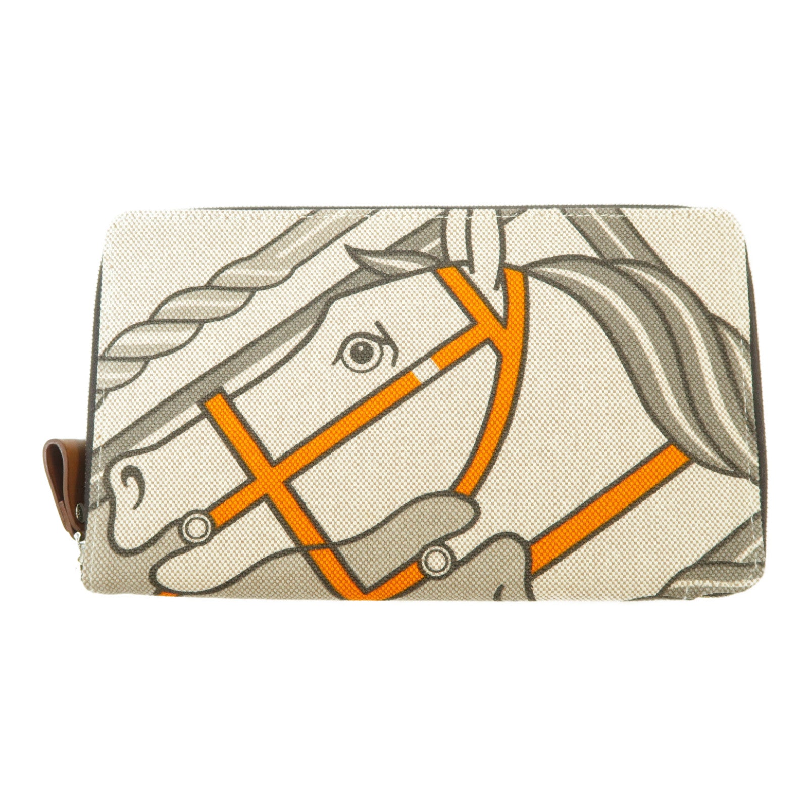 HERMES 帆布/Barenia皮革Quadrige Azap GM銀扣長錢包米色/灰色/橙色
