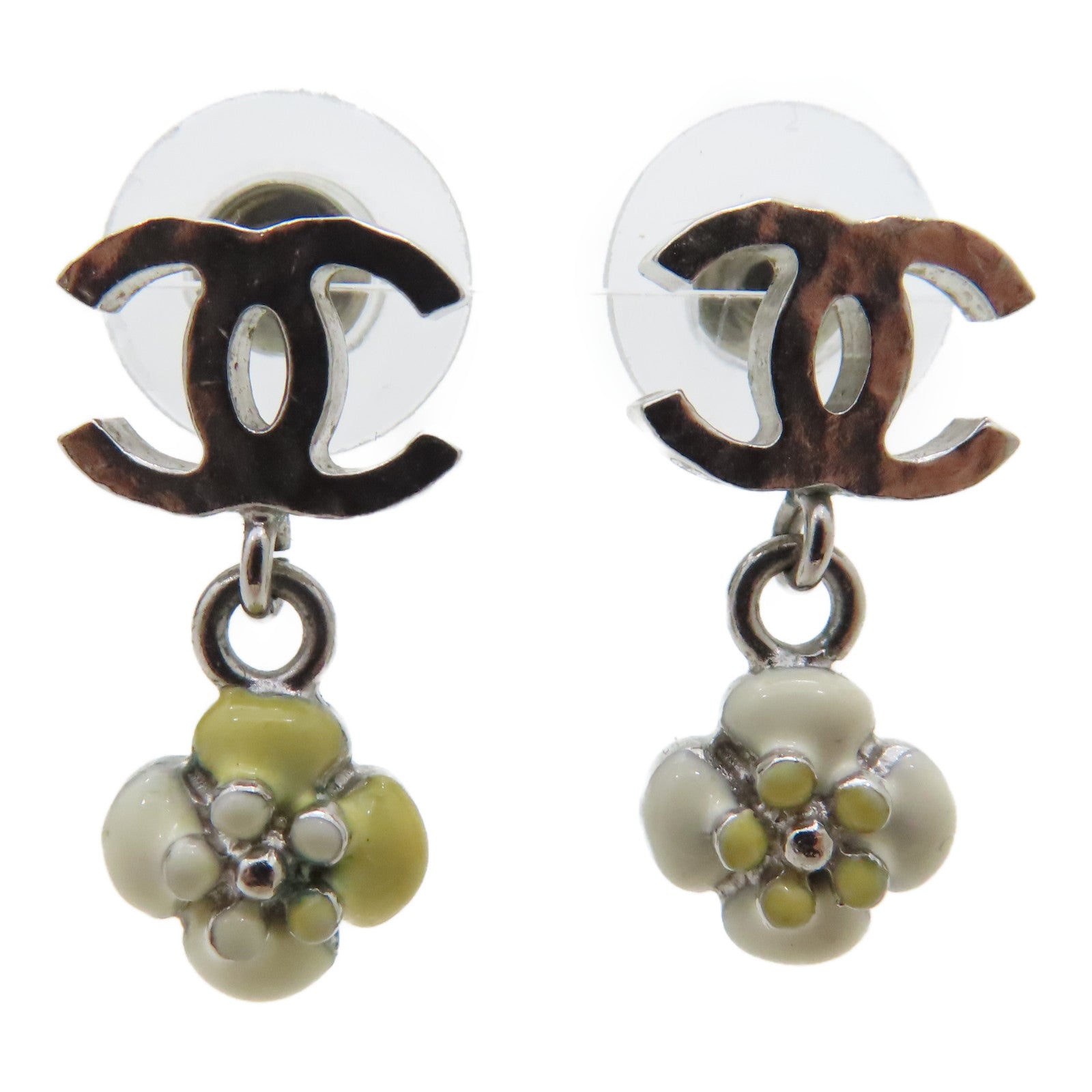 CHANEL 金屬Earrings白花耳環銀色