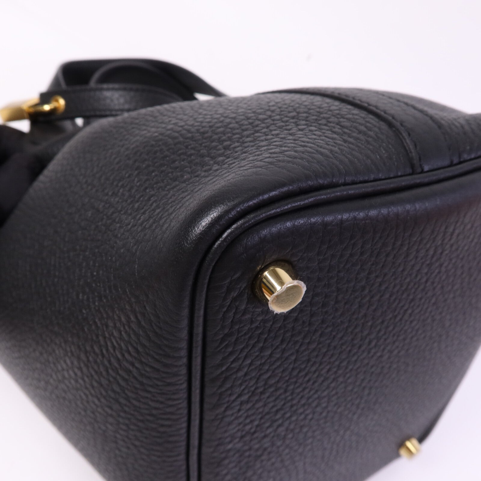 HERMES Clemence皮革Picotin PM金扣手挽袋Noir