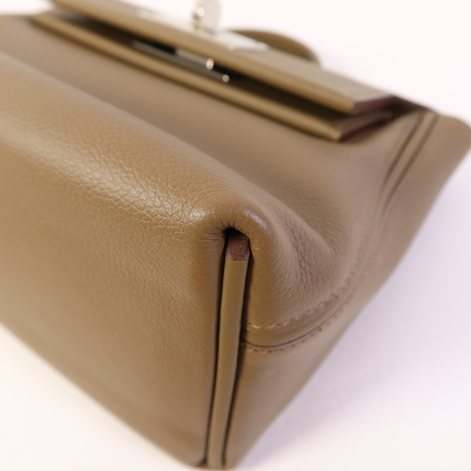 HERMES Evercolor/Swift皮革24/24 Mini銀扣手挽肩背兩用袋Etoupe